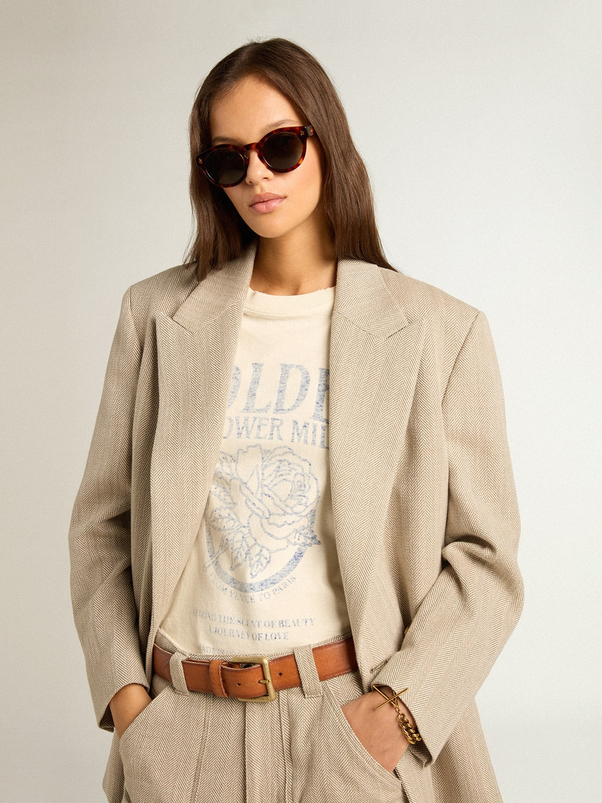 Women’s T-shirt in aged white cotton with seasonal print - 4