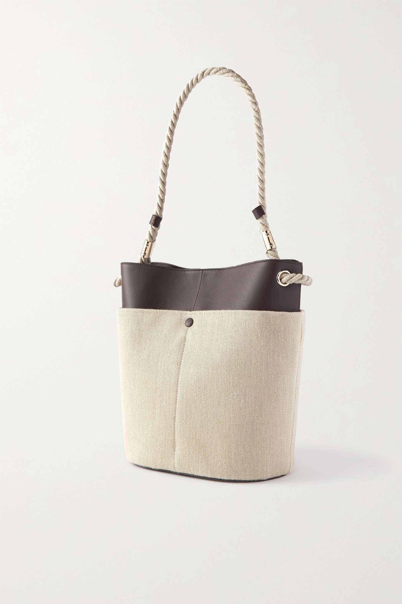 Key medium linen and leather bucket bag - 3