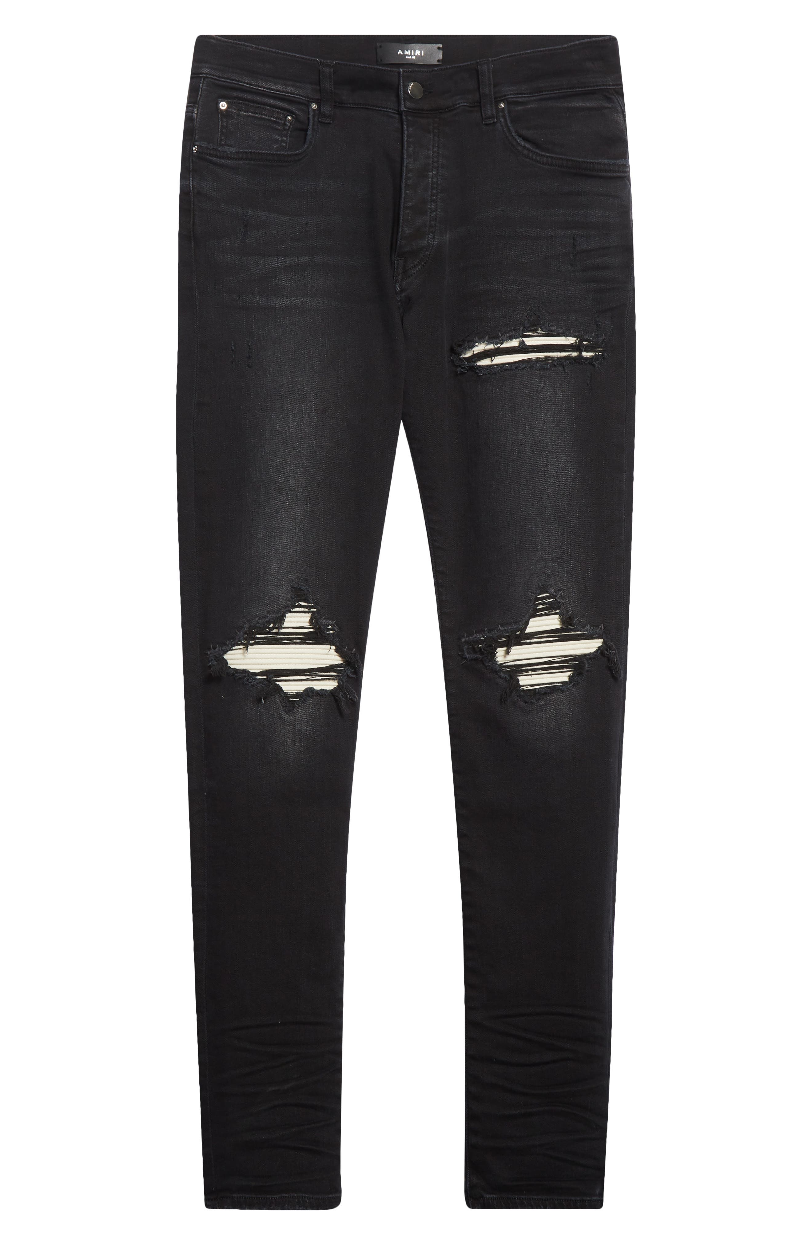 AMIRI MX1 Ultrasuede Patched Skinny Jeans in Vintage Black at Nordstrom - 6