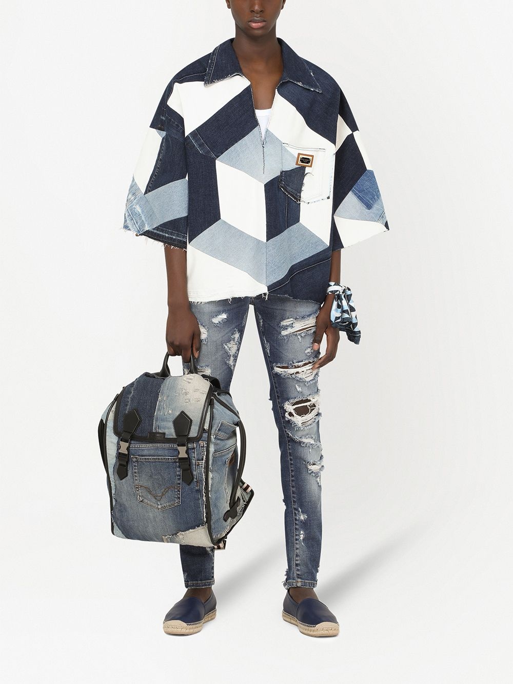 patchwork denim top - 2