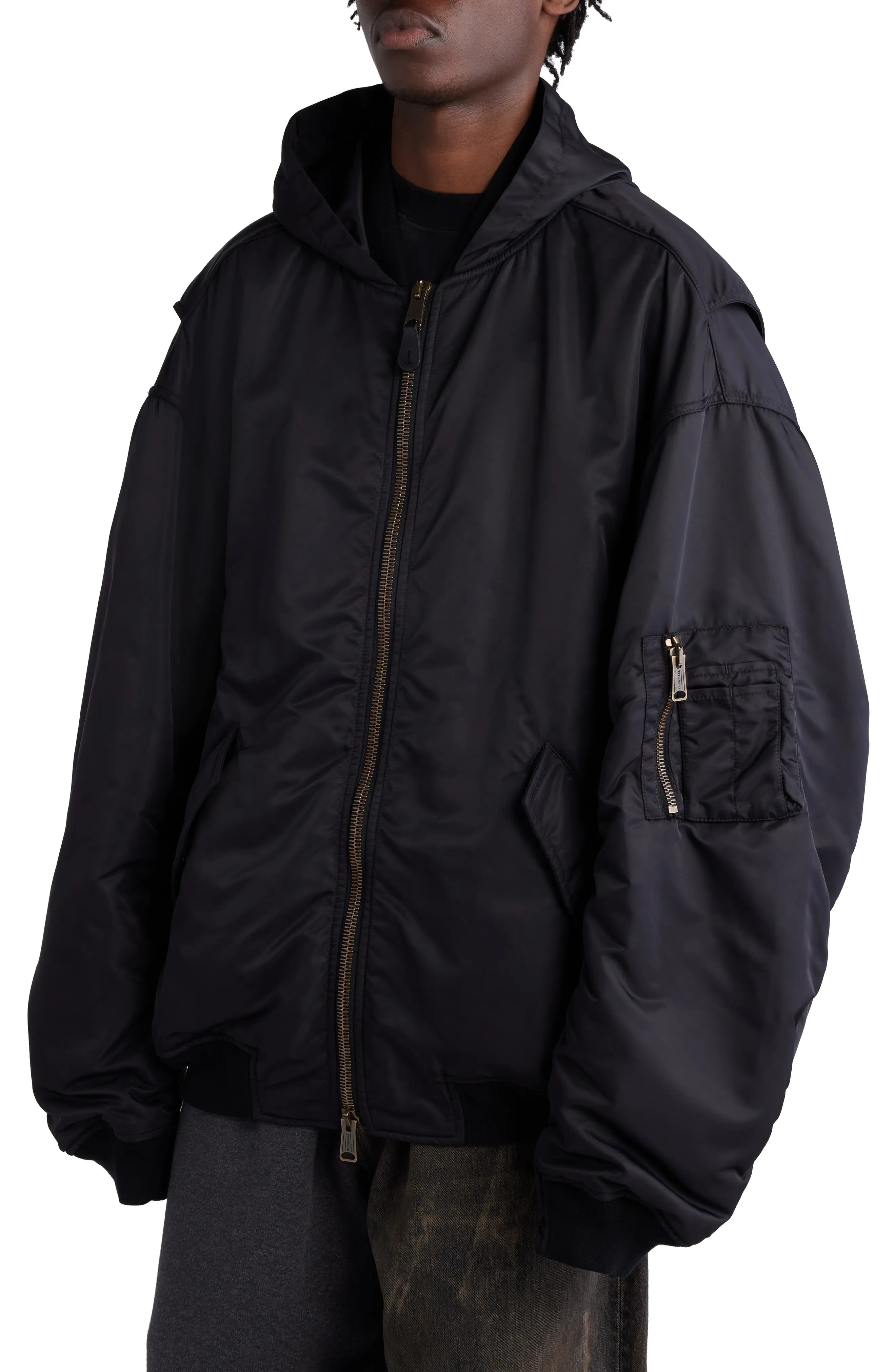 BALENCIAGA Tape Logo Oversize Hooded Bomber Jacket