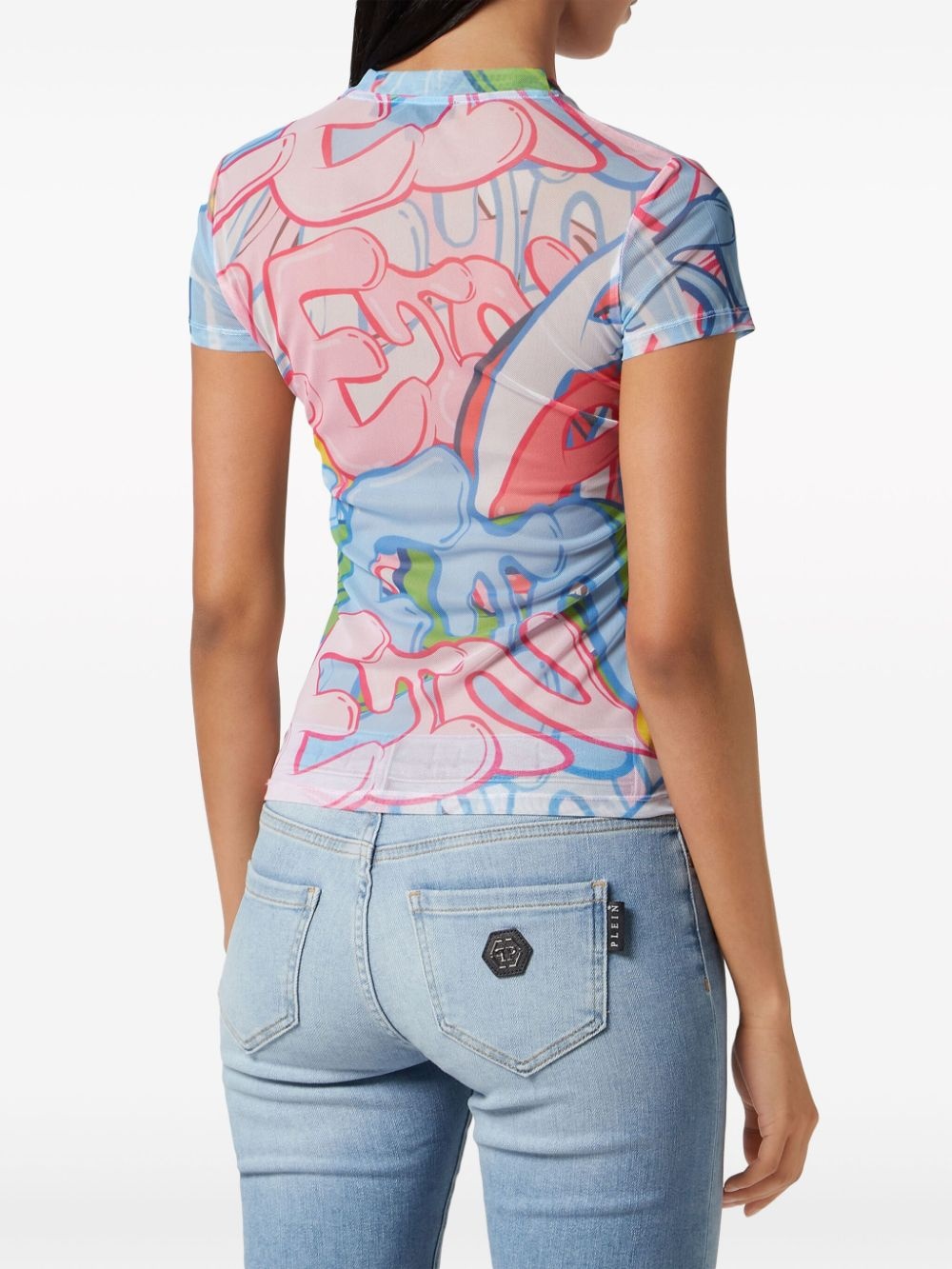 graffiti-print tulle T-shirt - 3