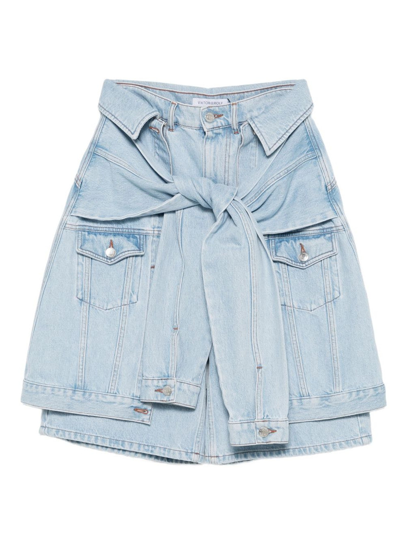 bow drape denim shorts 1