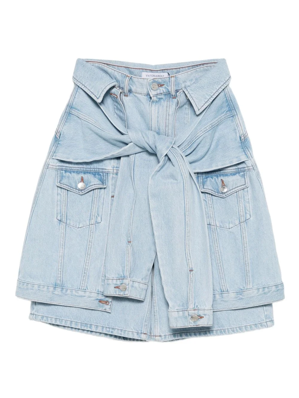 bow drape denim shorts - 1