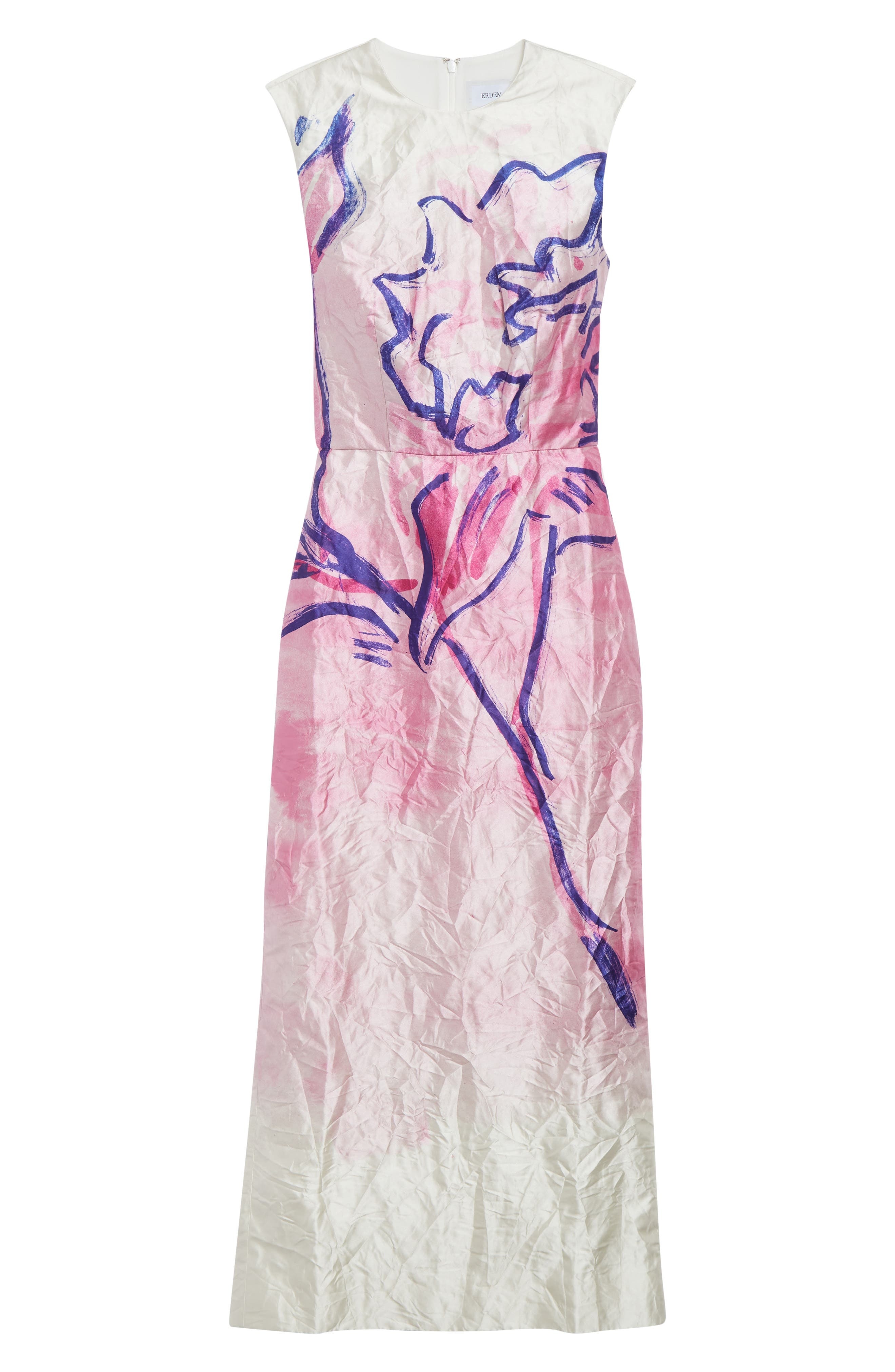 Erdem Crinkled Metallic Satin Sheath Dress in Painted Rose Peony Pink at Nordstrom - 5