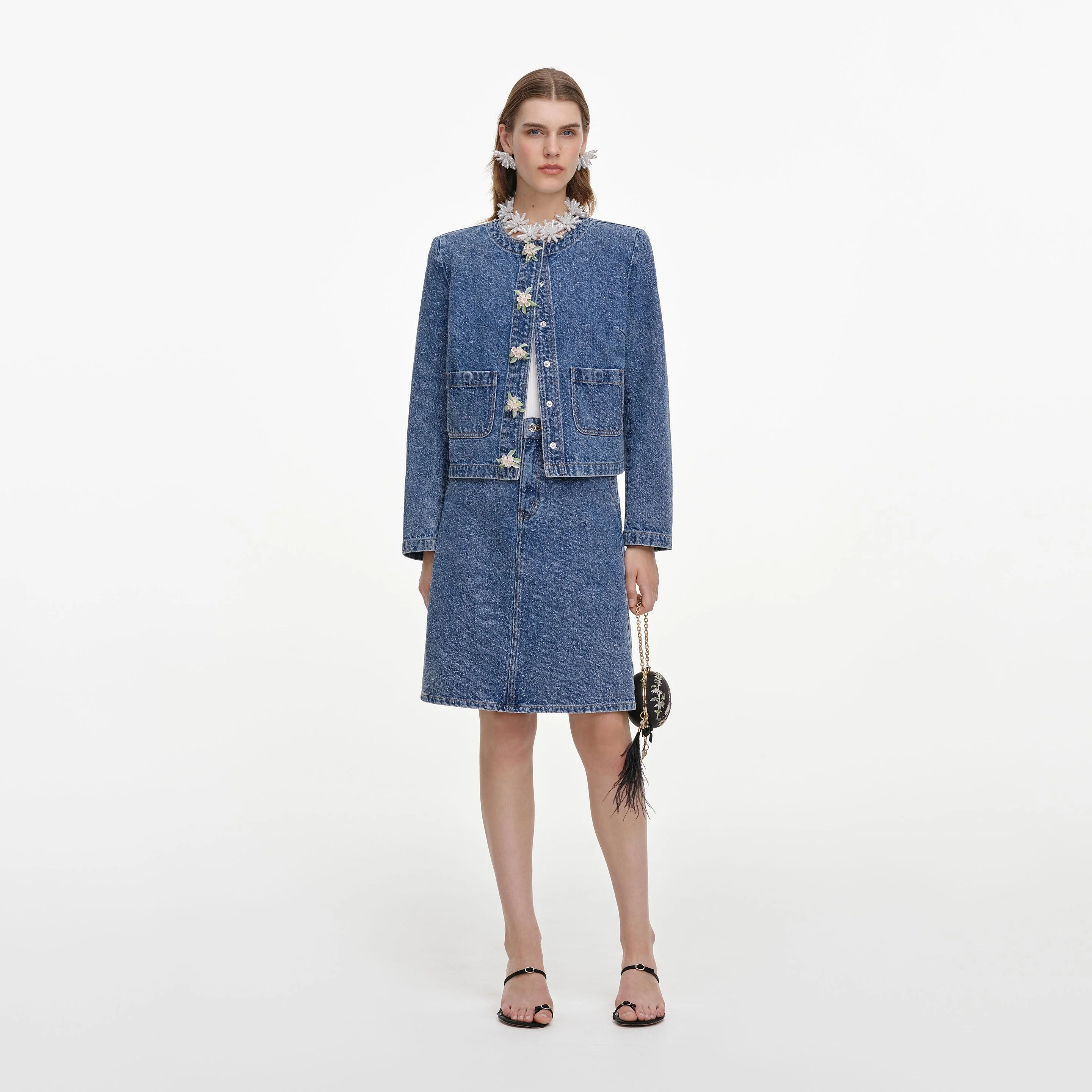 Textured Denim Mini Skirt - 1