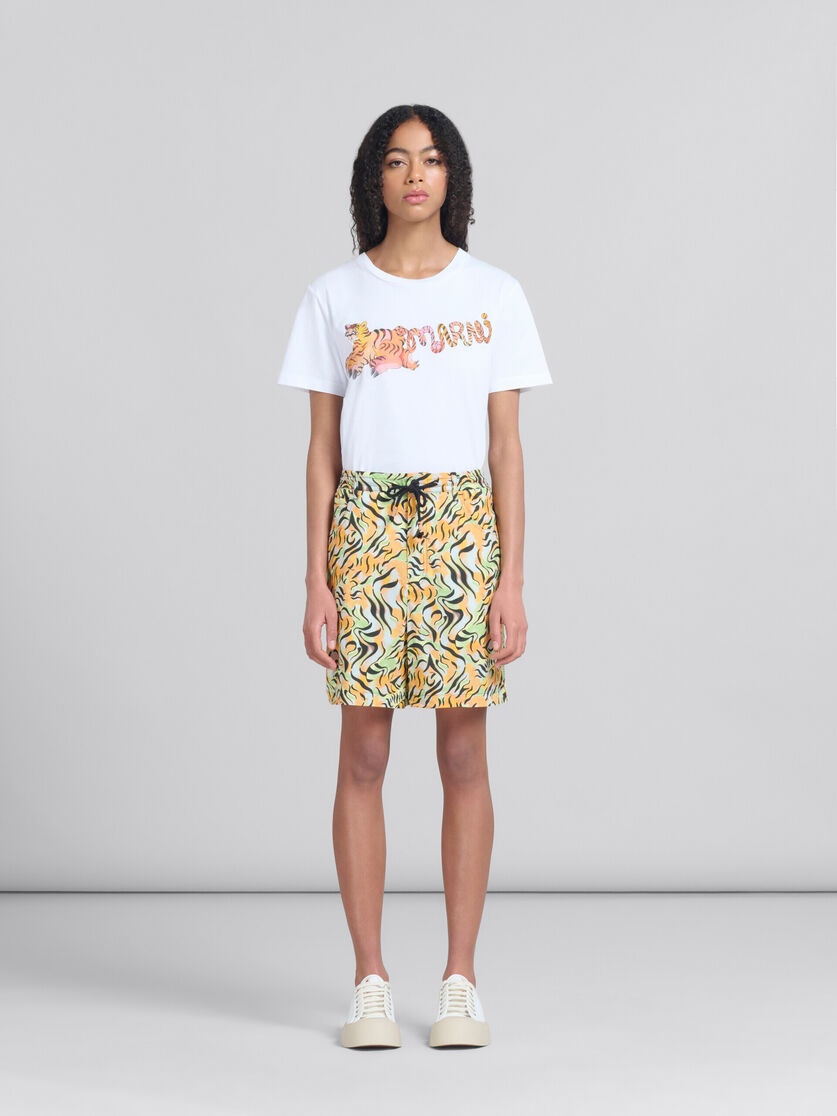 ORANGE AND GREEN PRINTED ORGANIC POPLIN HYBRID CARGO PANTS - 4