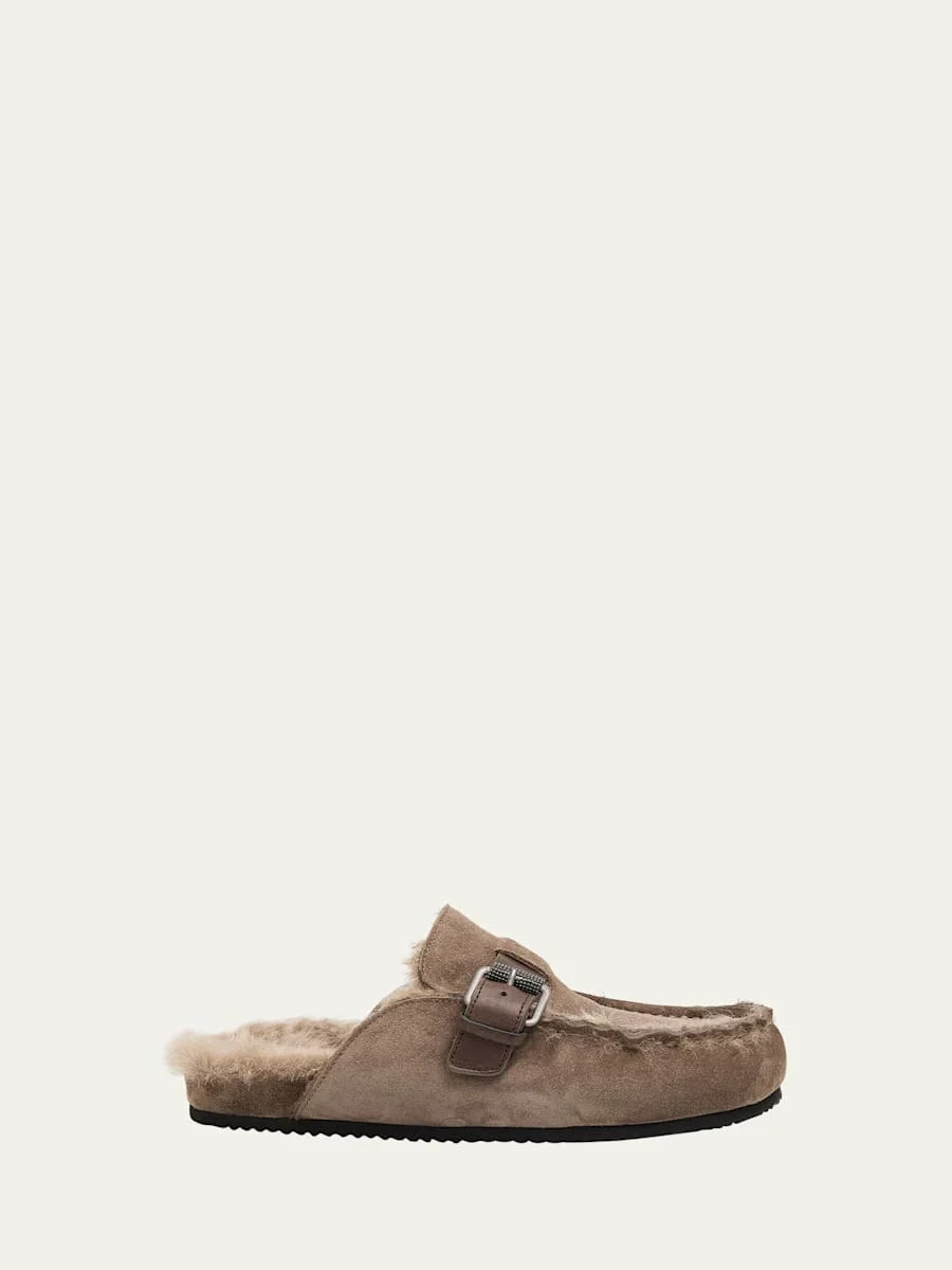 Suede Shearling-Lined Mules - 1