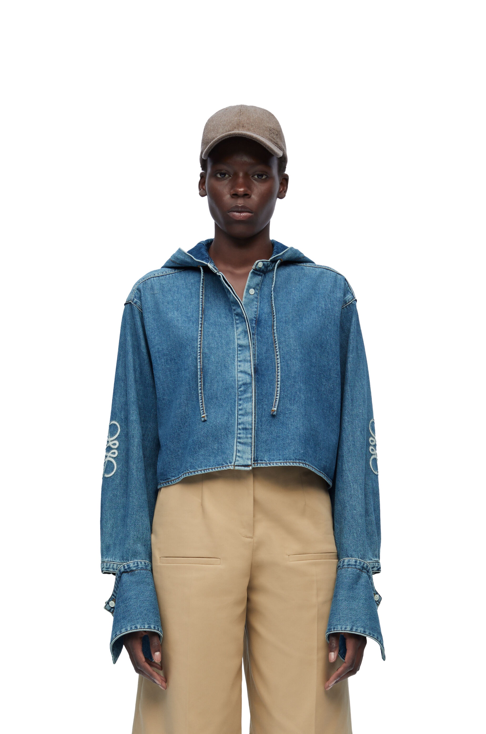 Cropped hooded shirt in denim - 3