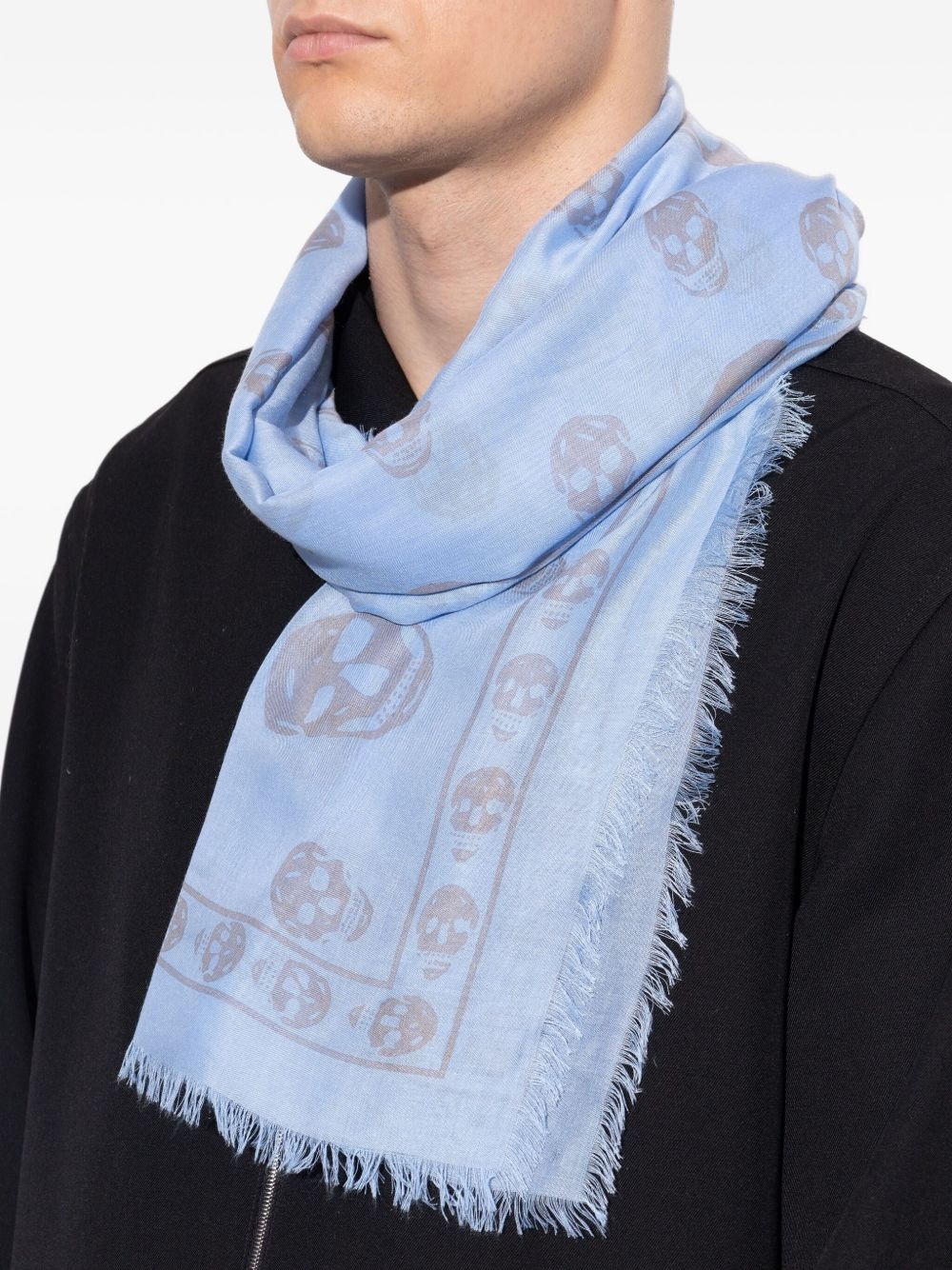 skull-print fringed scarf - 4