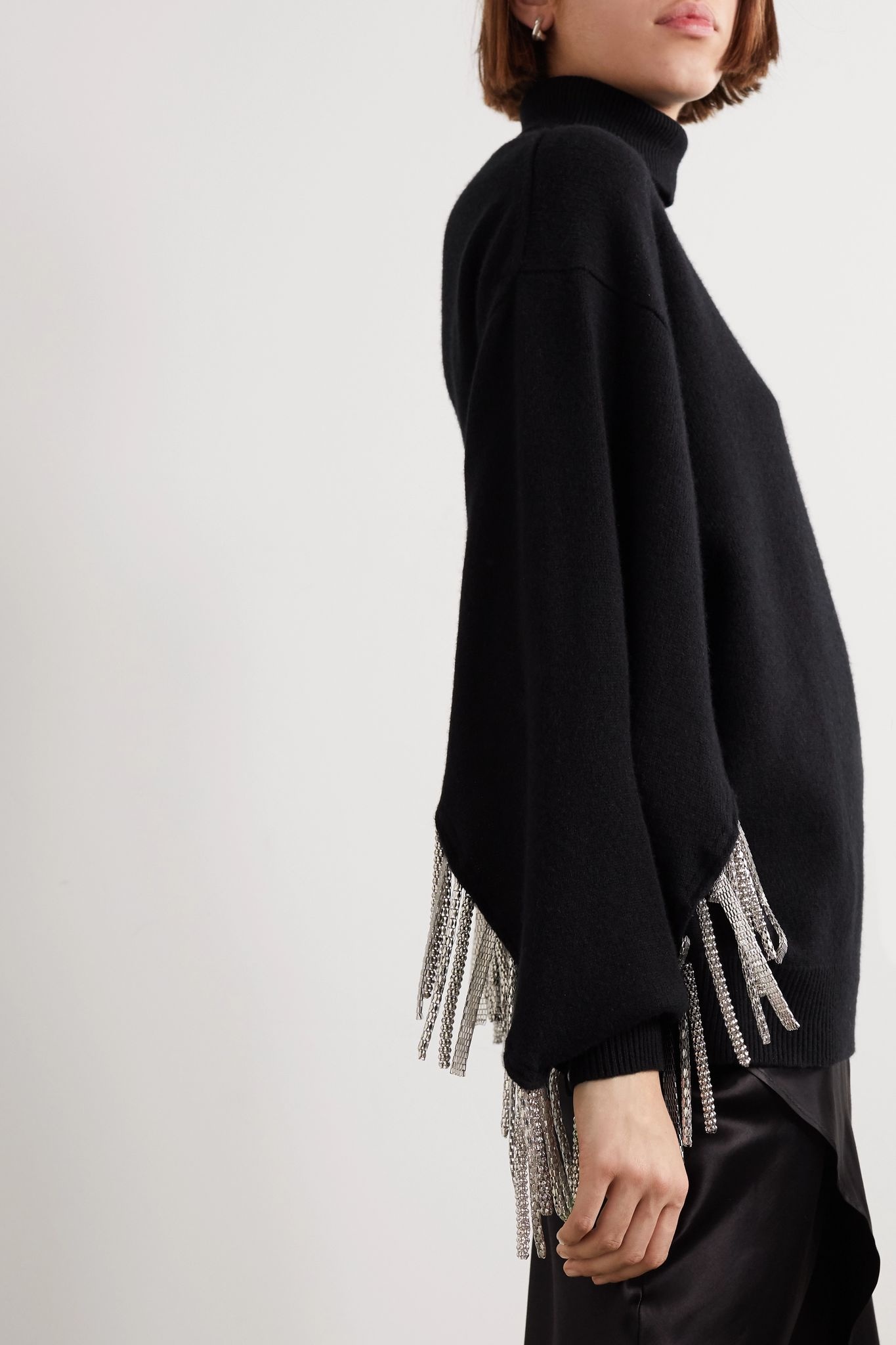 Chain-embellished wool, silk and cashmere-blend turtleneck sweater - 3