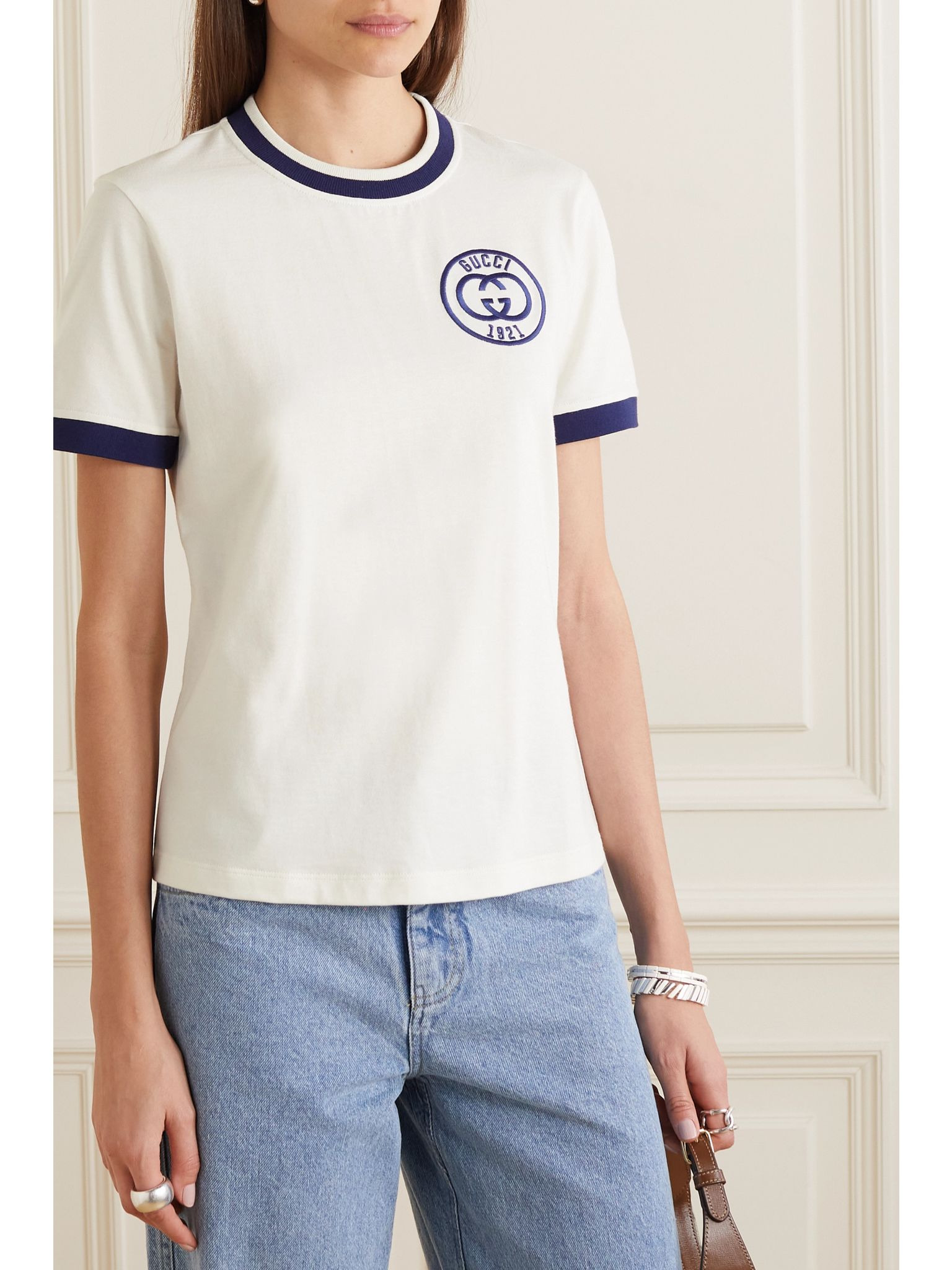 Embroidered cotton-jersey T-shirt White - 3