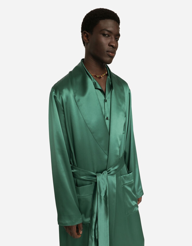Silk satin robe with metal DG logo - 4