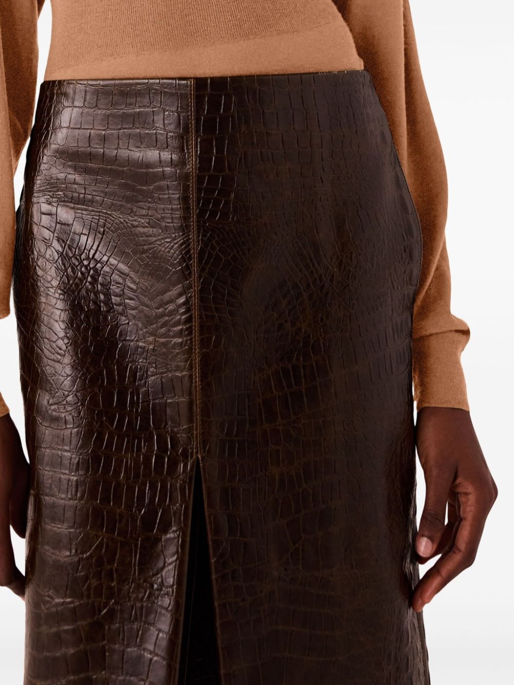 crocodile embossed midi skirt - 6