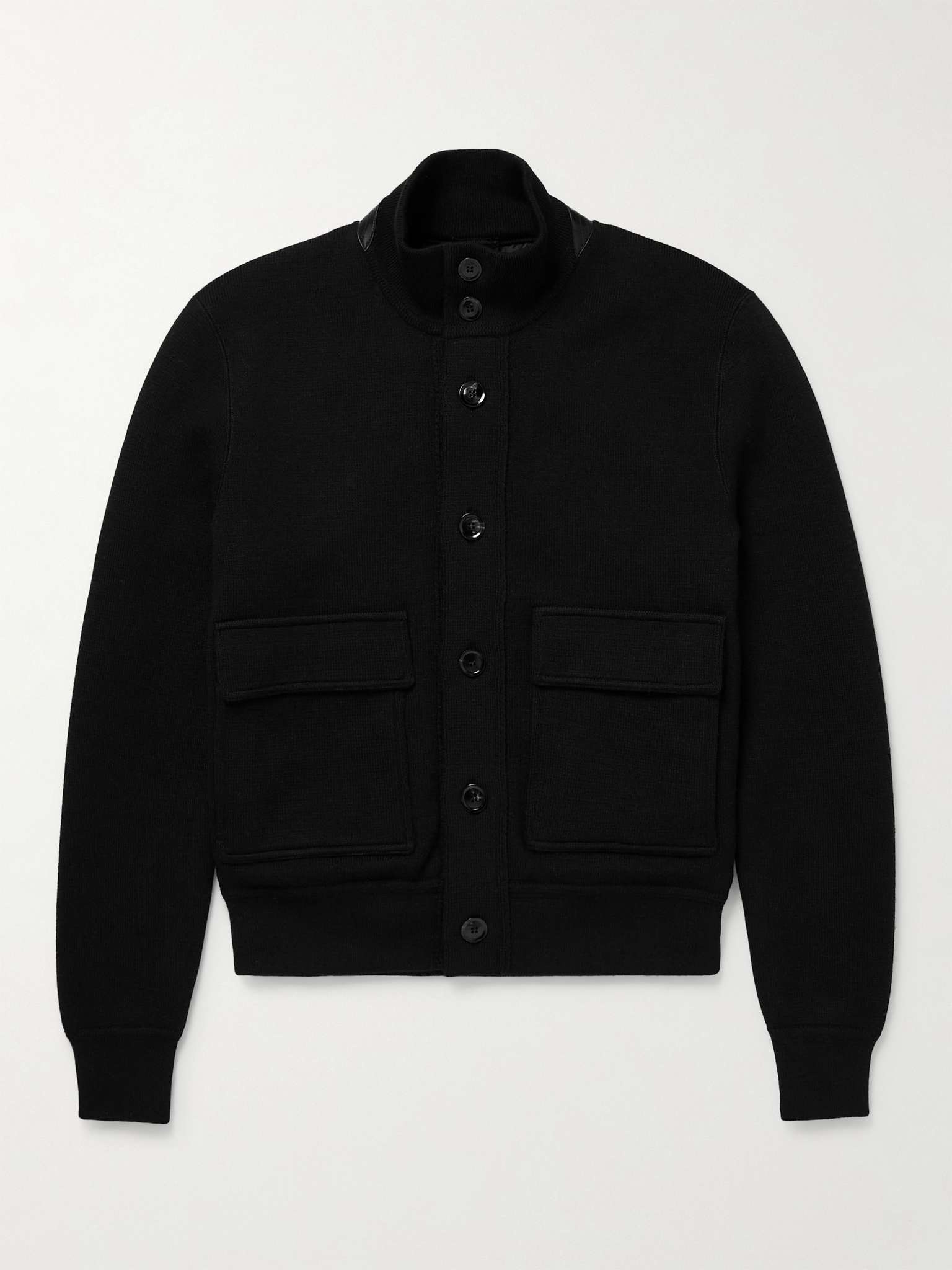 Leather-Trimmed Merino Wool Bomber Jacket - 1