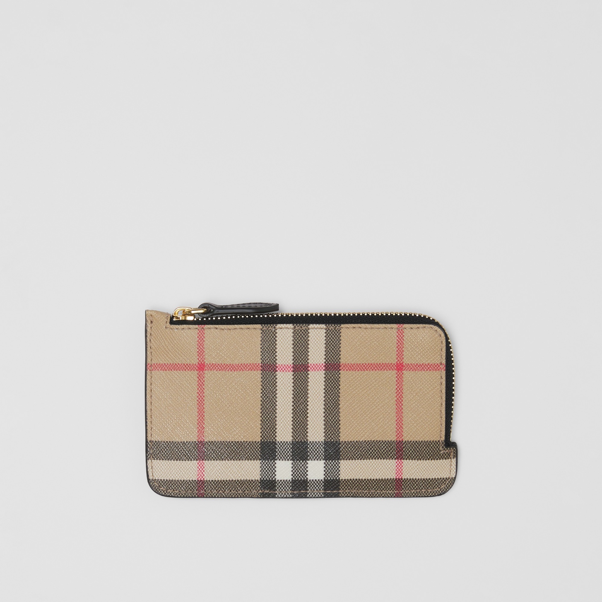 Vintage Check and Leather Zip Card Case - 1