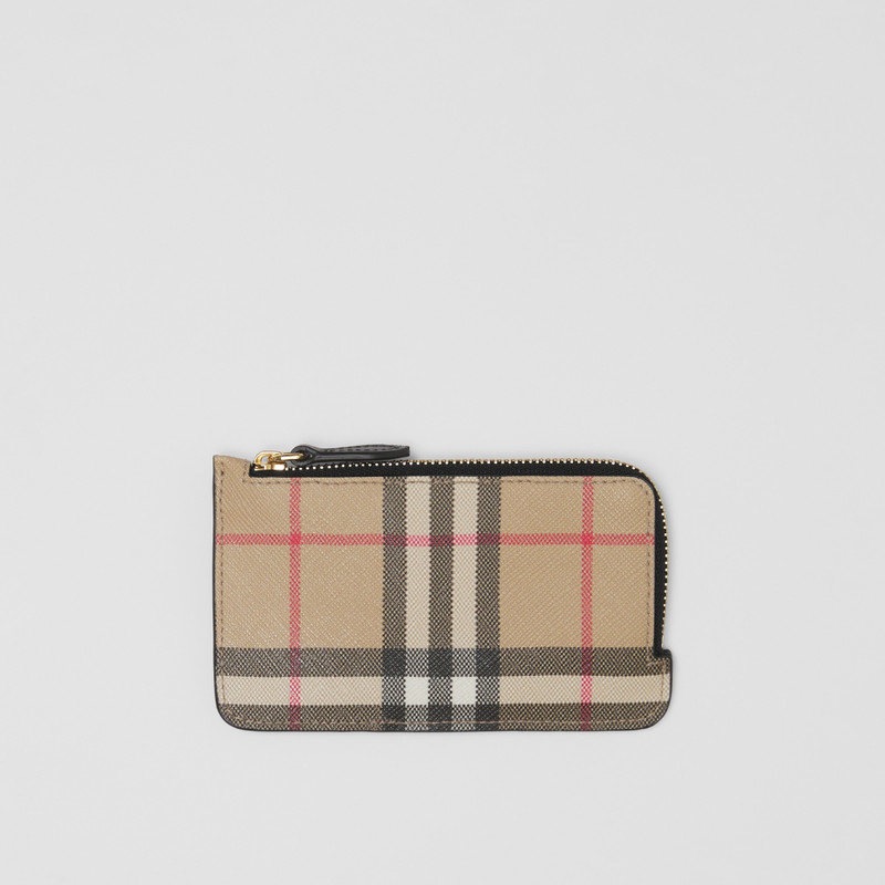 Vintage Check and Leather Zip Card Case 1