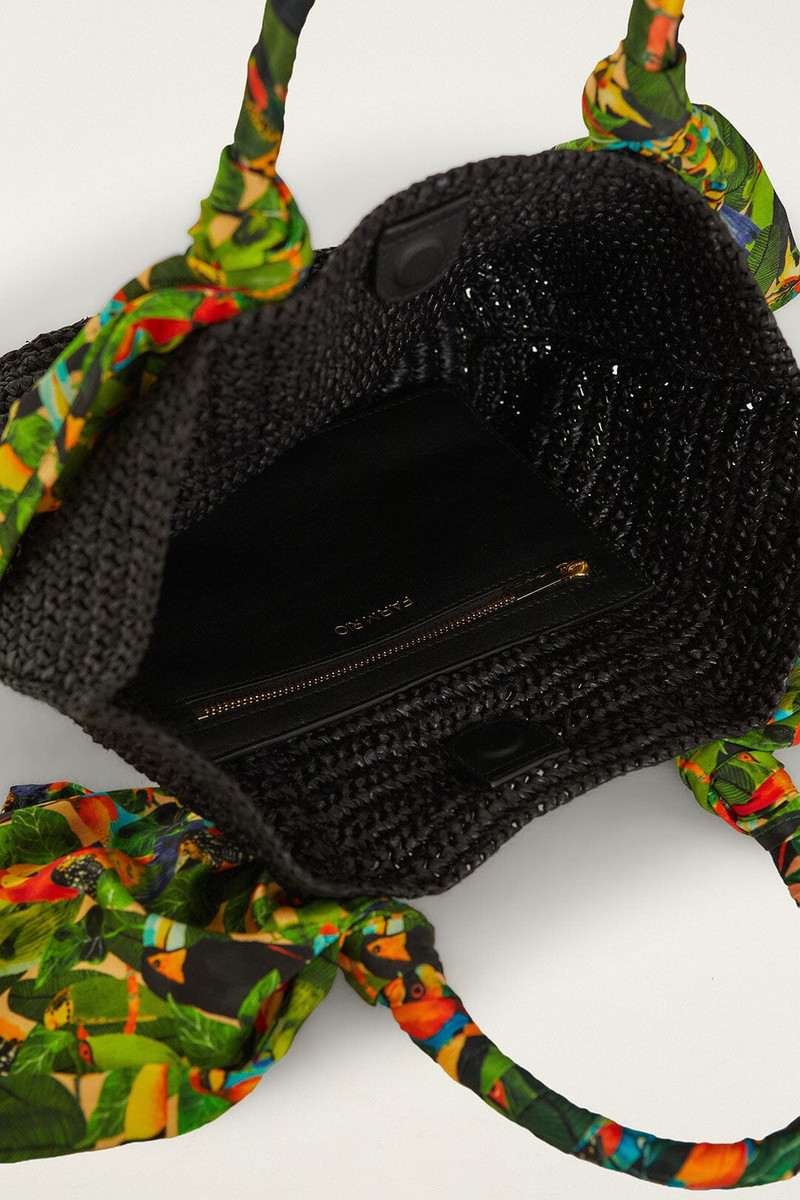 Black Scarf Raffia Mini Basket Bag 3