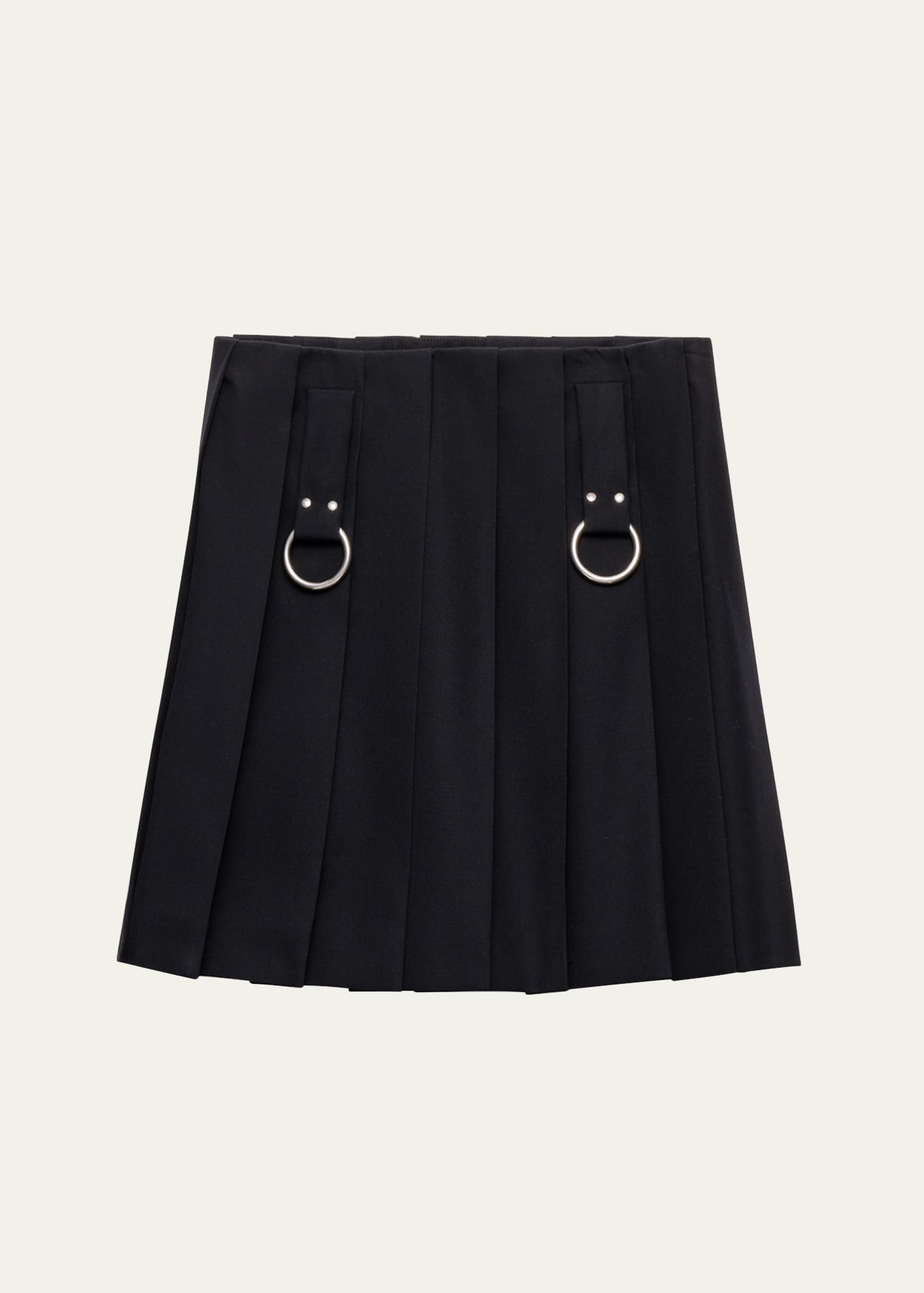 Pleated Metal Ring Mini Wool Skirt - 1