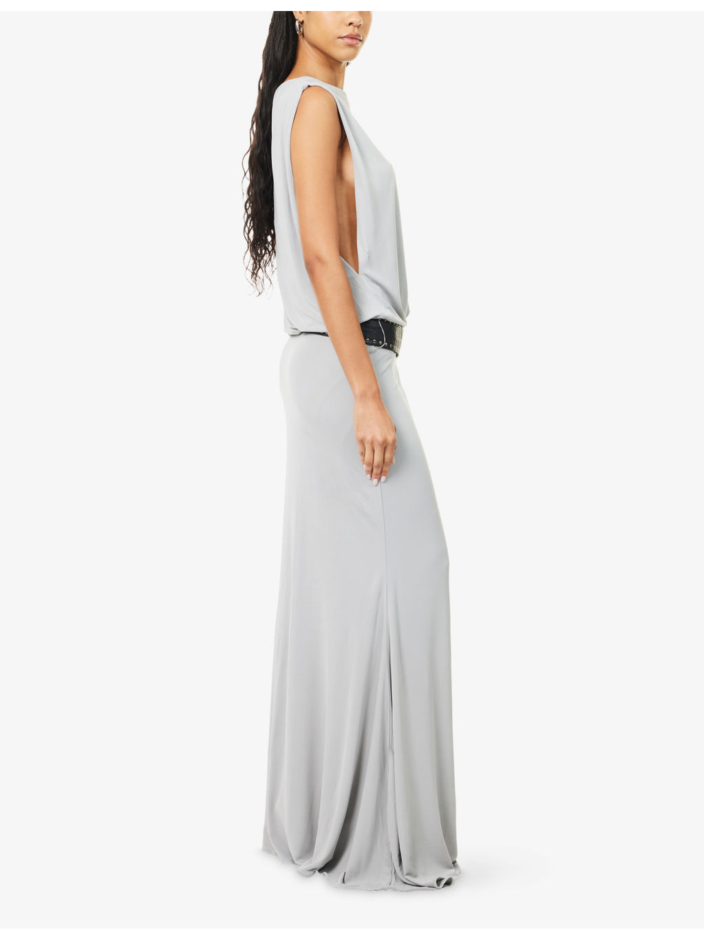Leather Belted Jersey Maxi Dress - 3