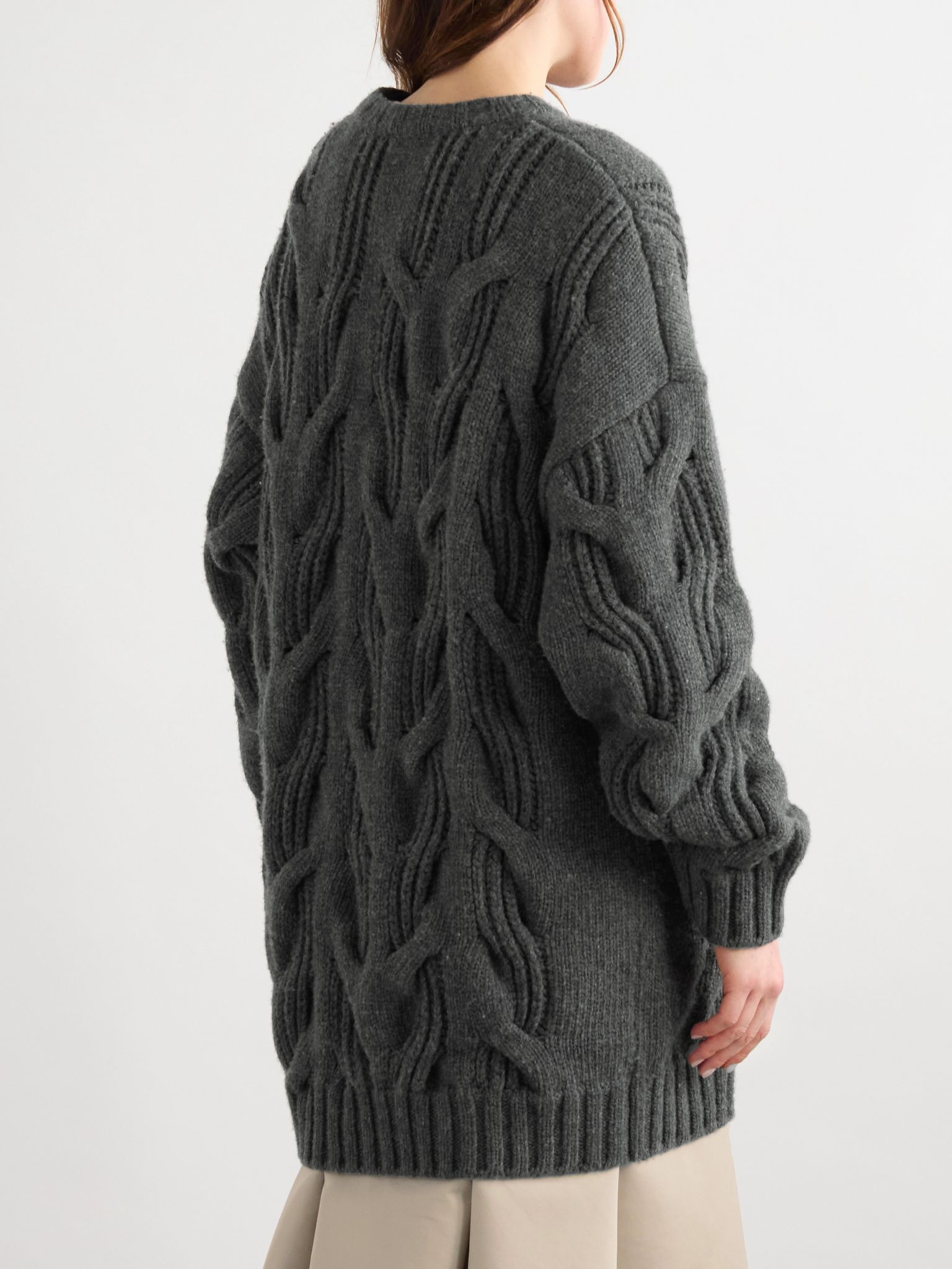 Cable-knit wool sweater Gray - 4