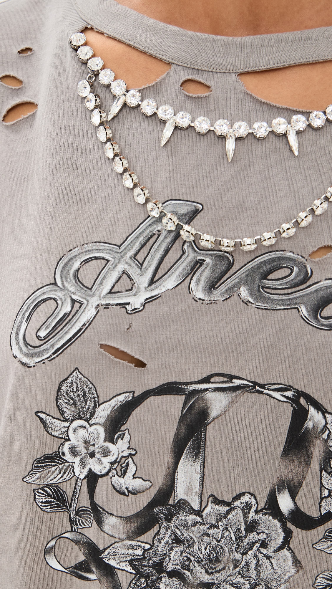 Distressed Crystal Embellished Graphic T-Shirt - 5