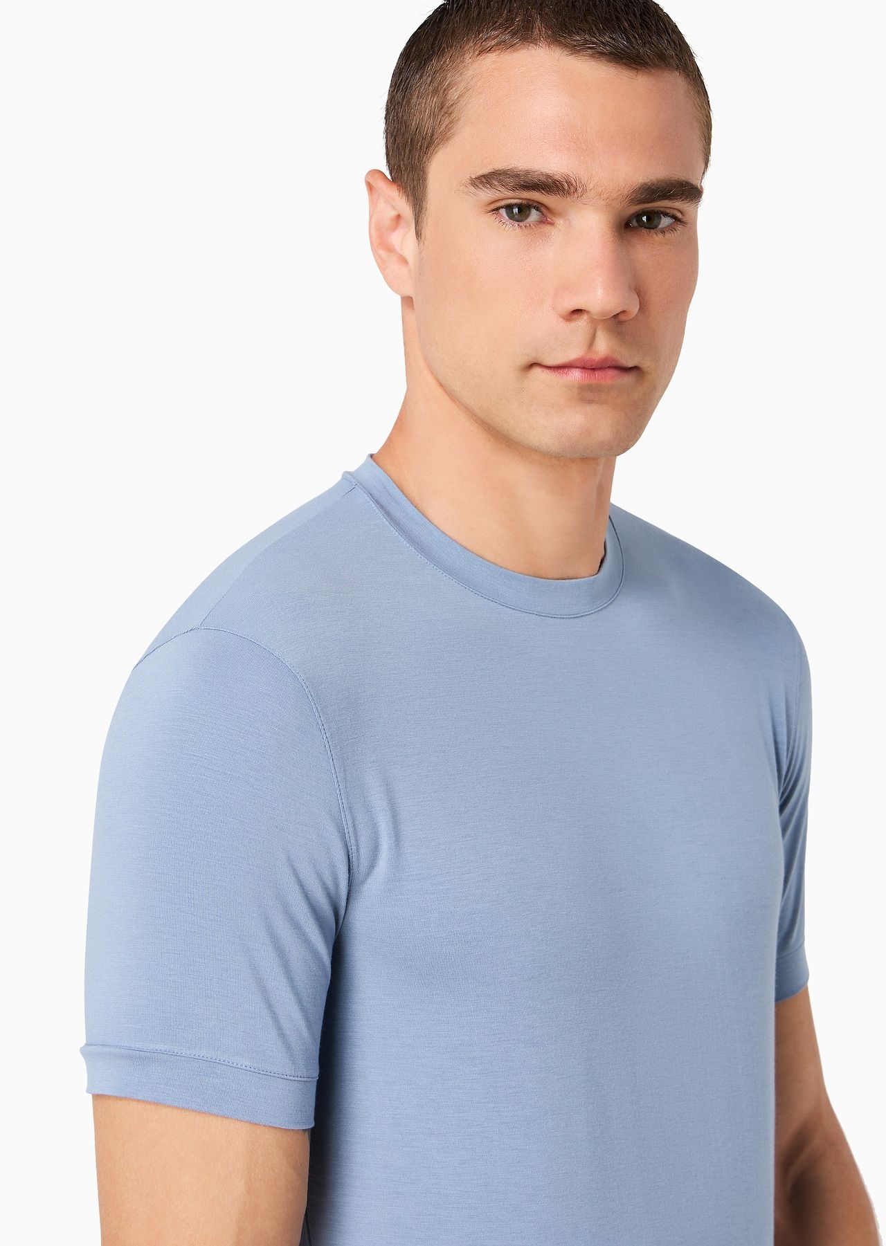 Crew-neck short-sleeved T-shirt in stretch viscose jersey - 5