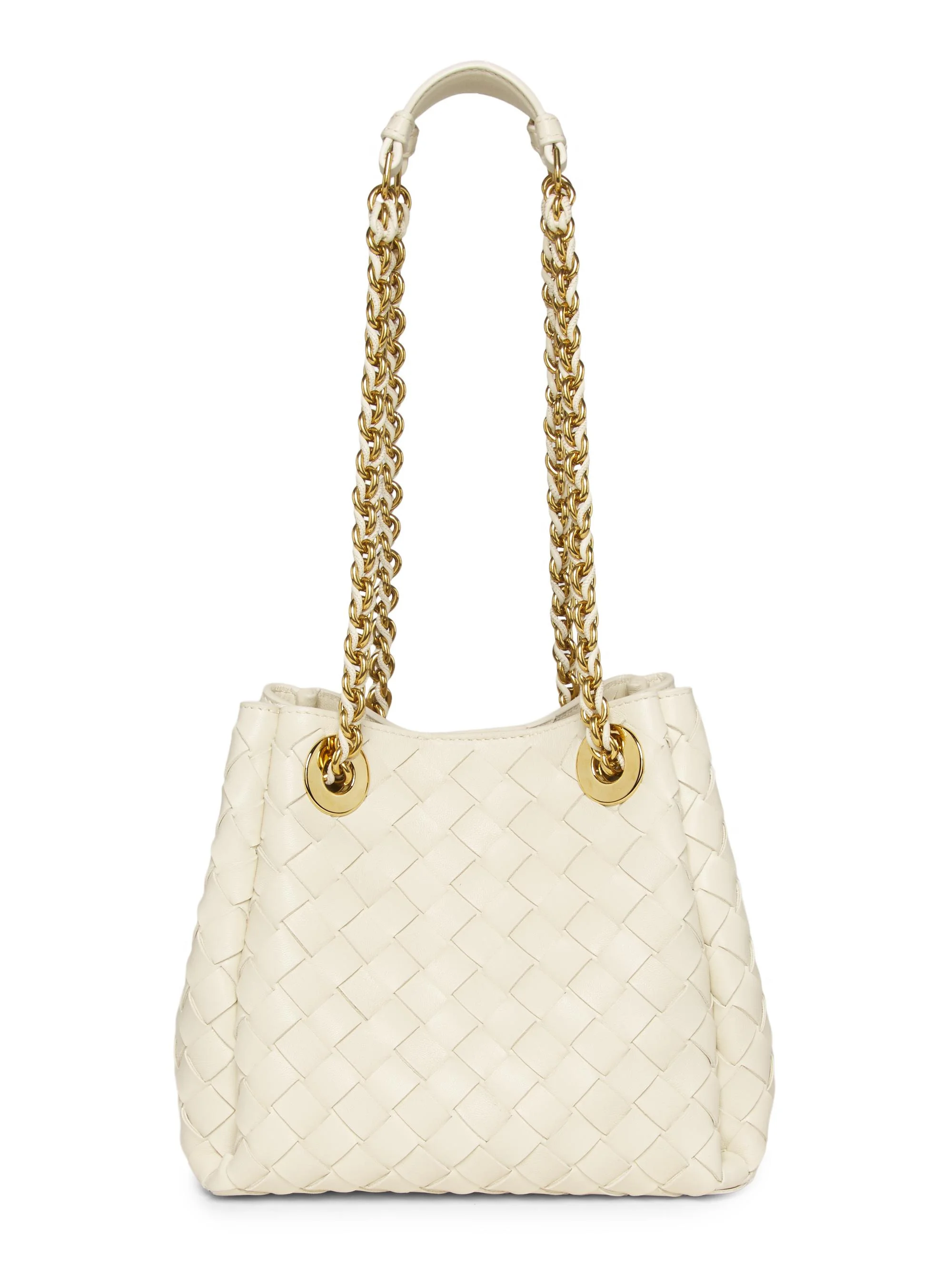 Women's Small Parachute Intrecciato Leather Shoulder Bag - Sea Salt - 1