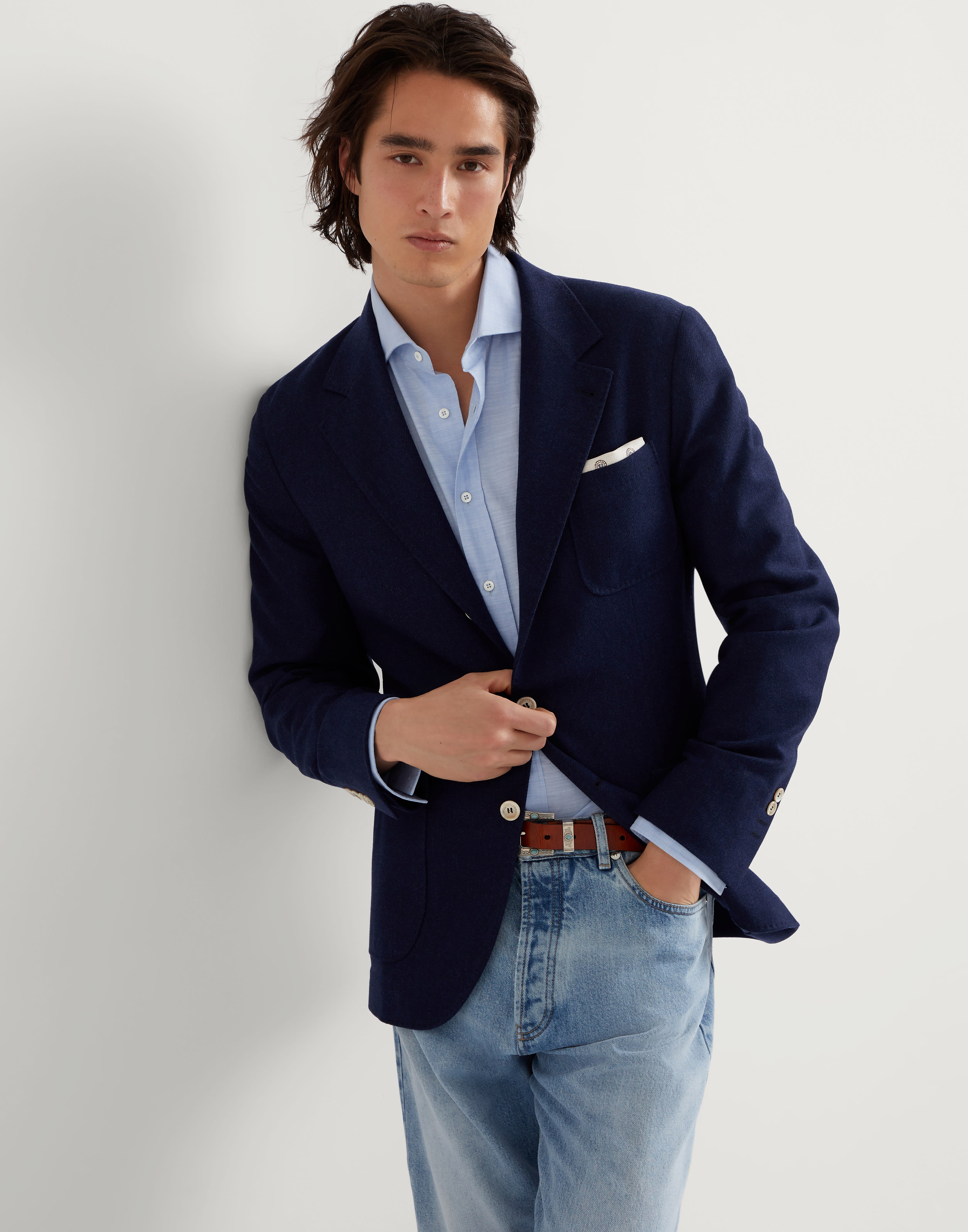 Wool, silk and cashmere diagonal deconstructed blazer with patch pockets - 4