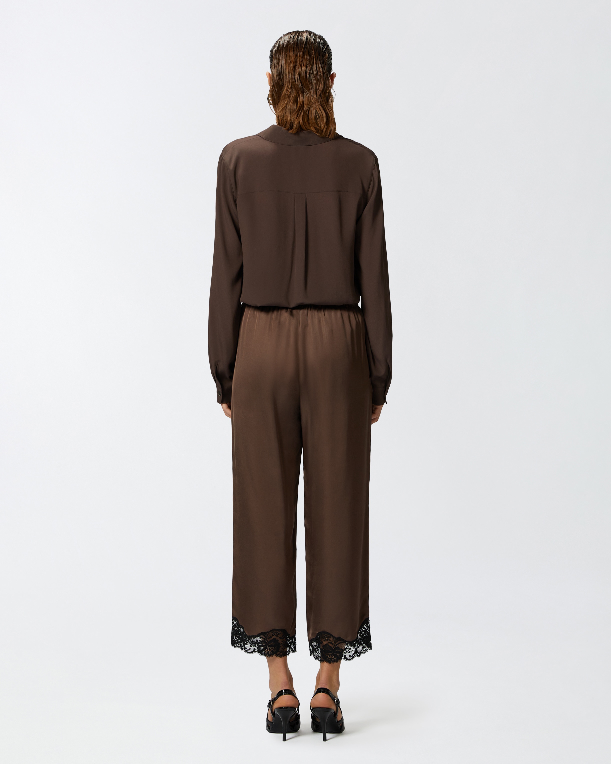 SATIN PALAZZO TROUSERS WITH LACE AT THE BOTTOM - 4