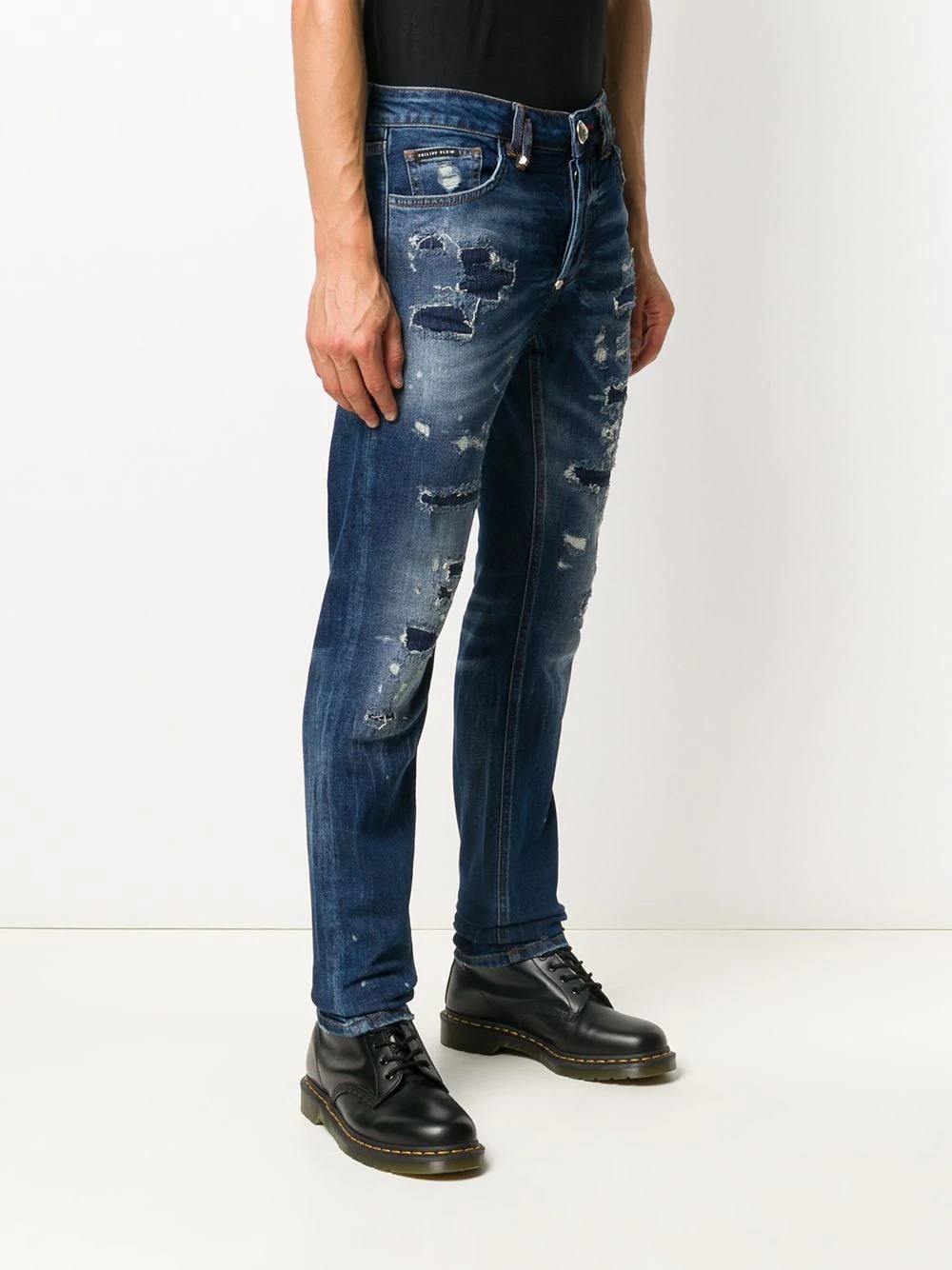 stonewashed ripped slim-fit jeans - 3