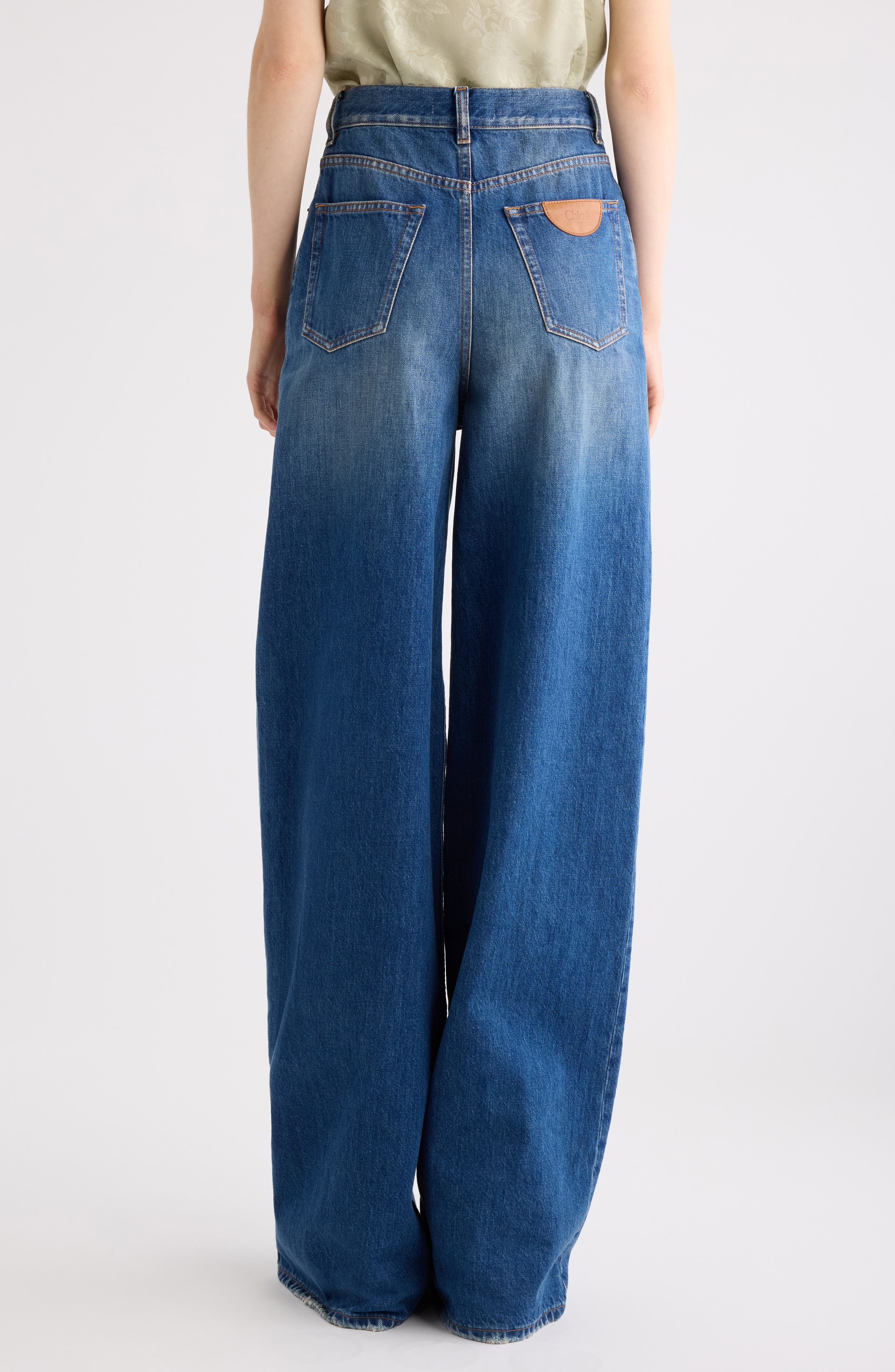 Chloé High Waist Wide Leg Jeans in Night Blue at Nordstrom - 3