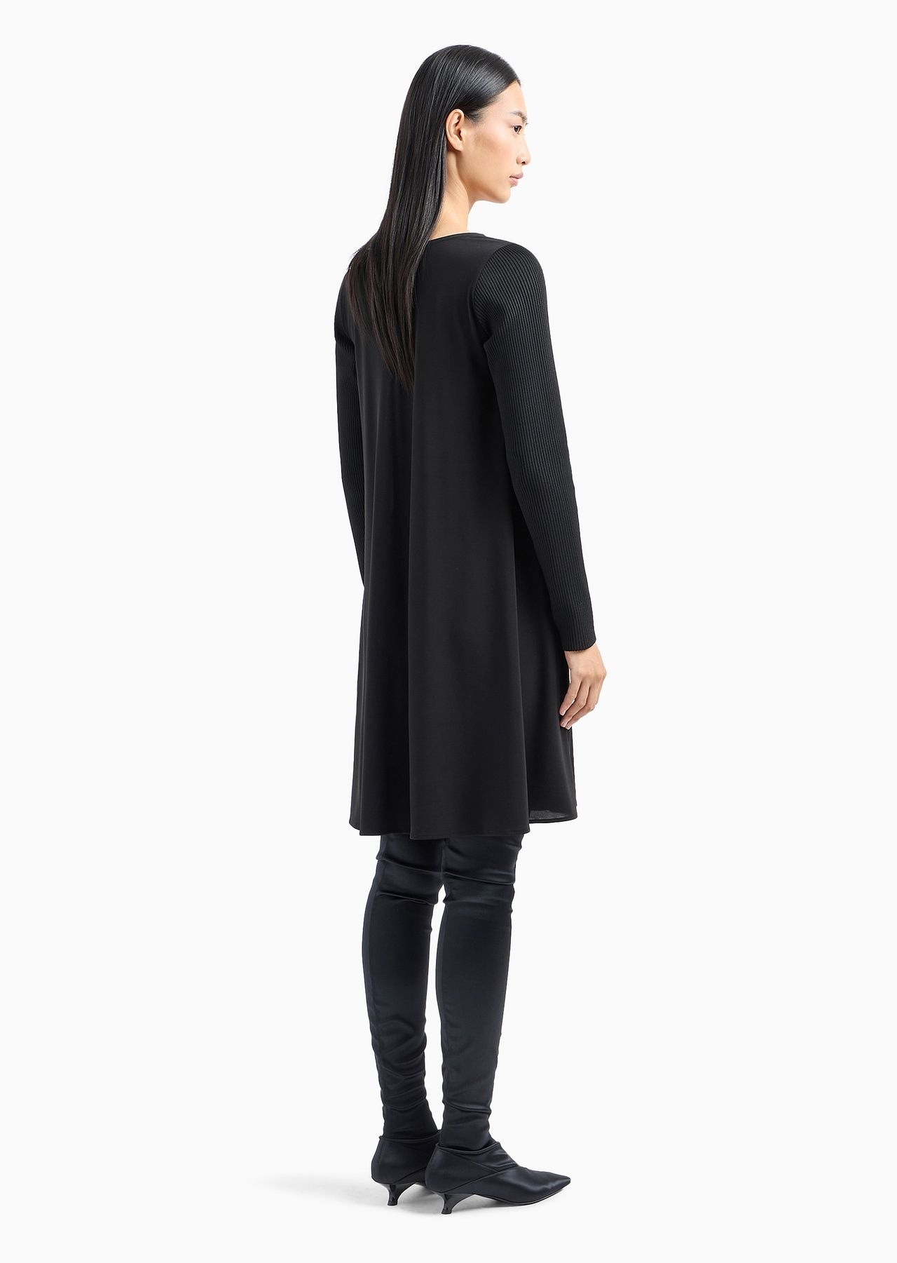 Viscose crêpe dress with rib-knit sleeves - 3