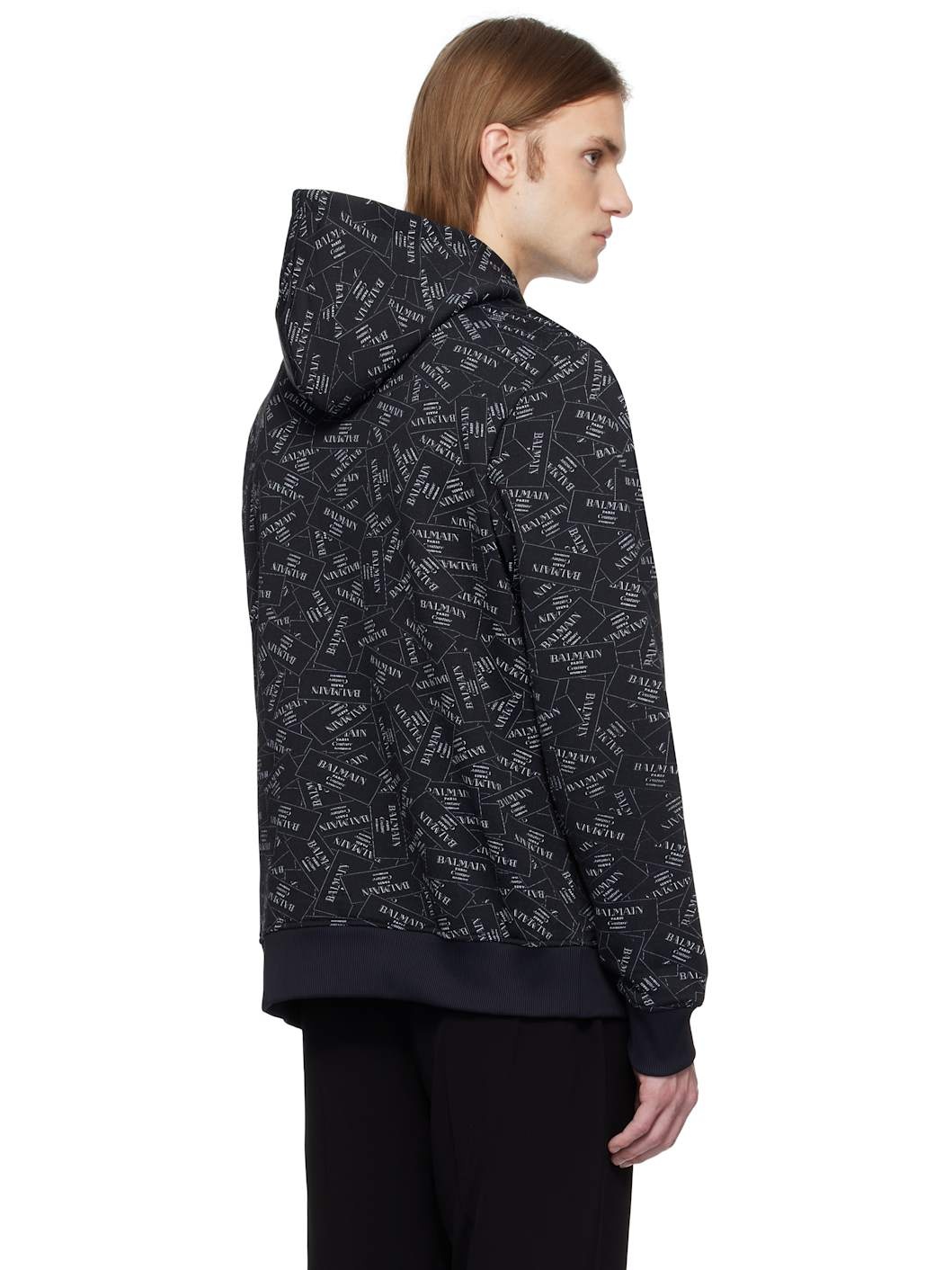 Black All-Over 'Balmain' Label Print Hoodie - 3