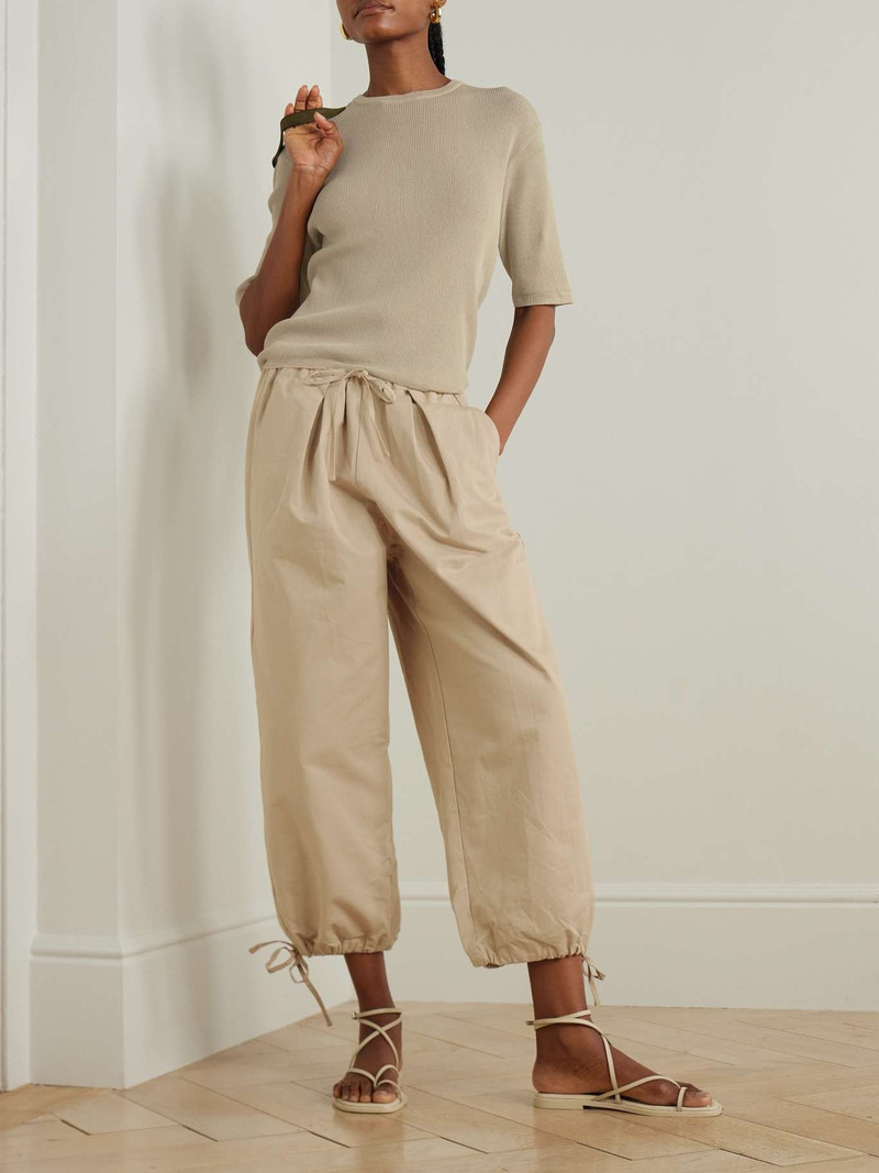 DEIJI STUDIOS Paneled tie-front ribbed TENCEL™ Lyocell-blend T-shirt Stone outlook