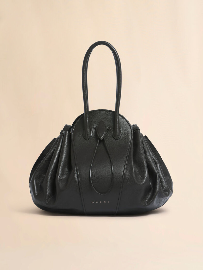 BLACK LEATHER TULIPEA LARGE HANDBAG 1