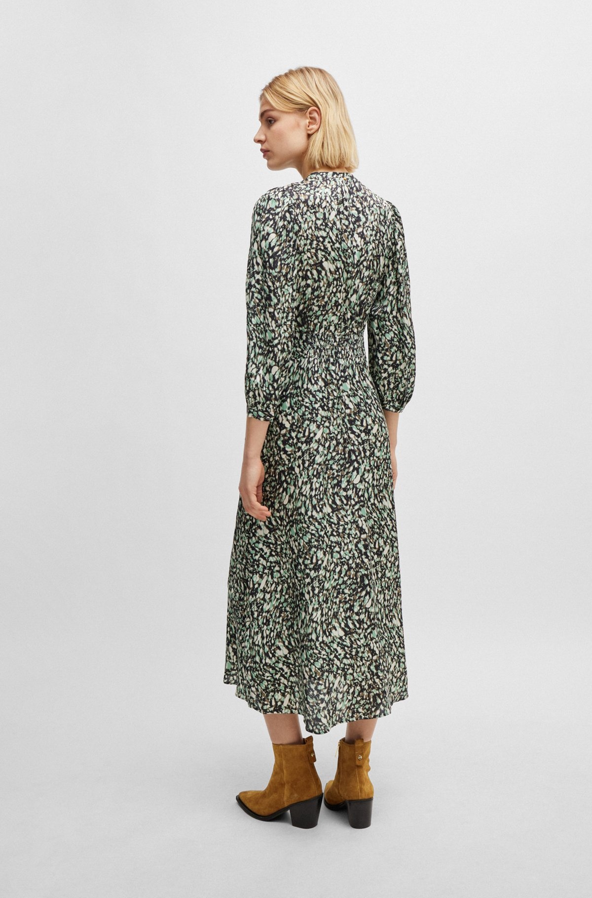 LONG-SLEEVED DRESS IN PRINTED CANVAS WITH BUTTONED PLACKET - 4