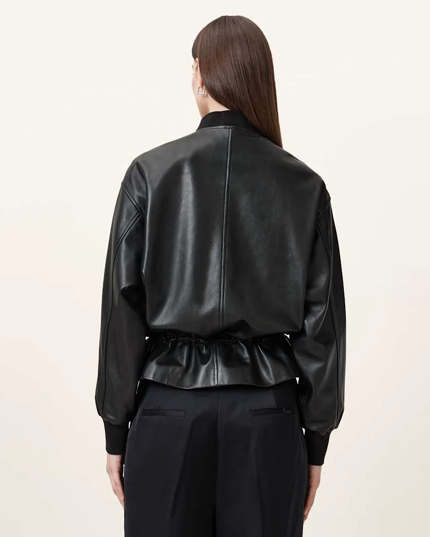 SOFI DRAWSTRING LEATHER BOMBER JACKET - 1