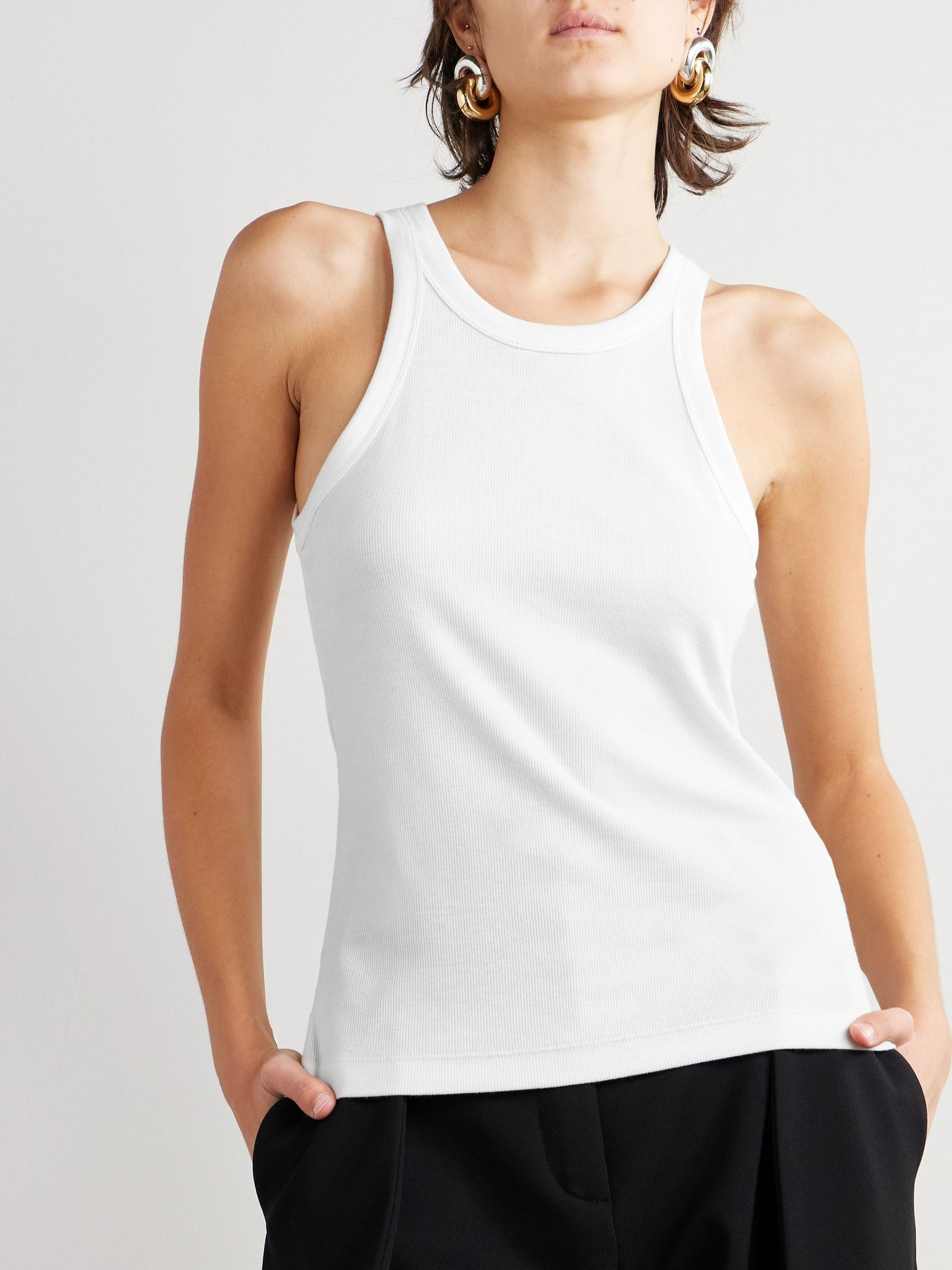 + NET SUSTAIN Curved ribbed stretch organic cotton-jersey tank White - 3