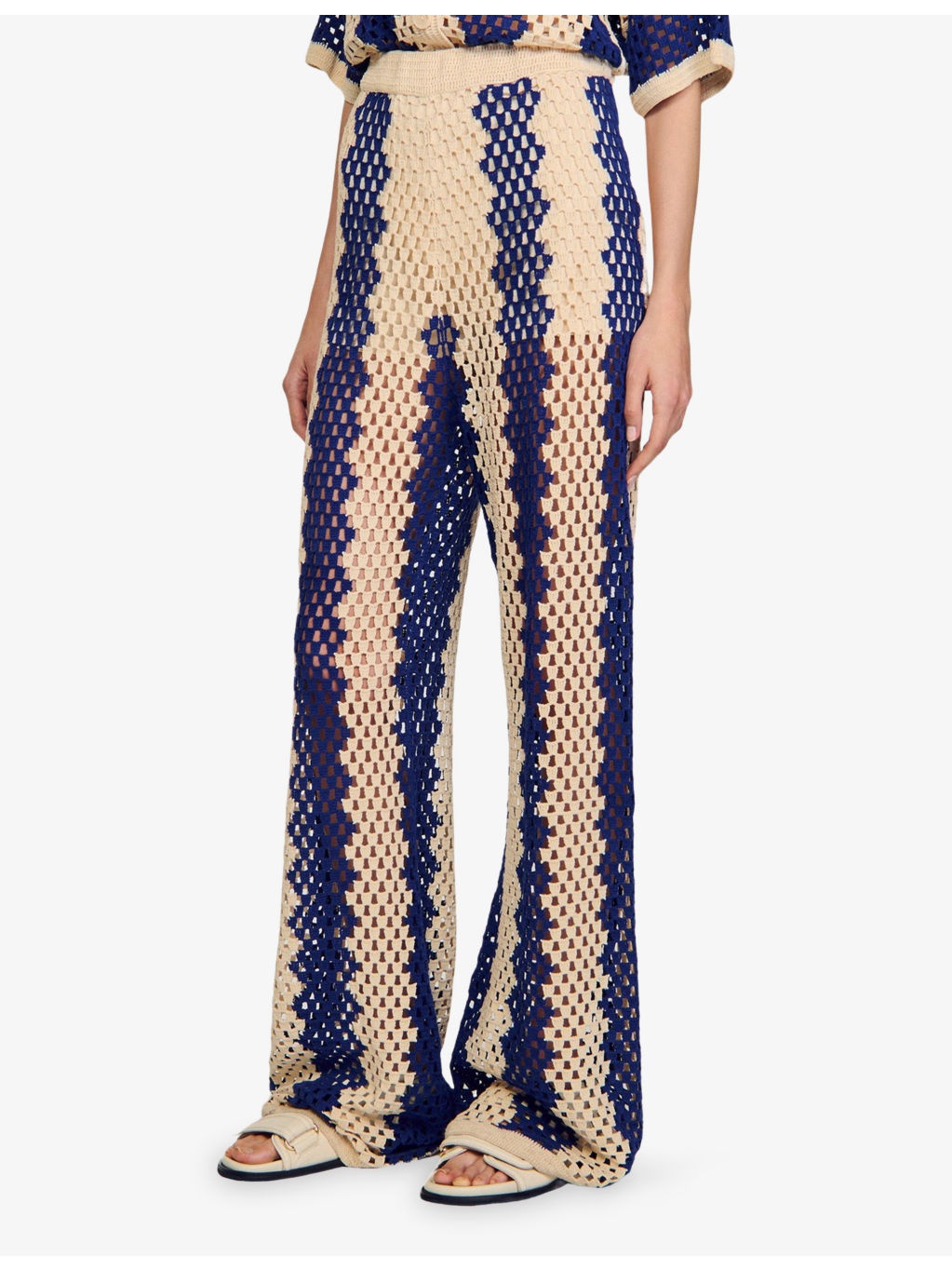 Two-Tone Open-Knit Cotton-Blend Trousers - 3