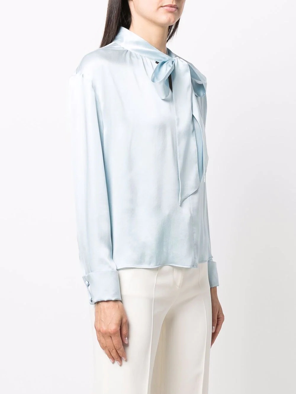 ribbon-fastened silk blouse - 3