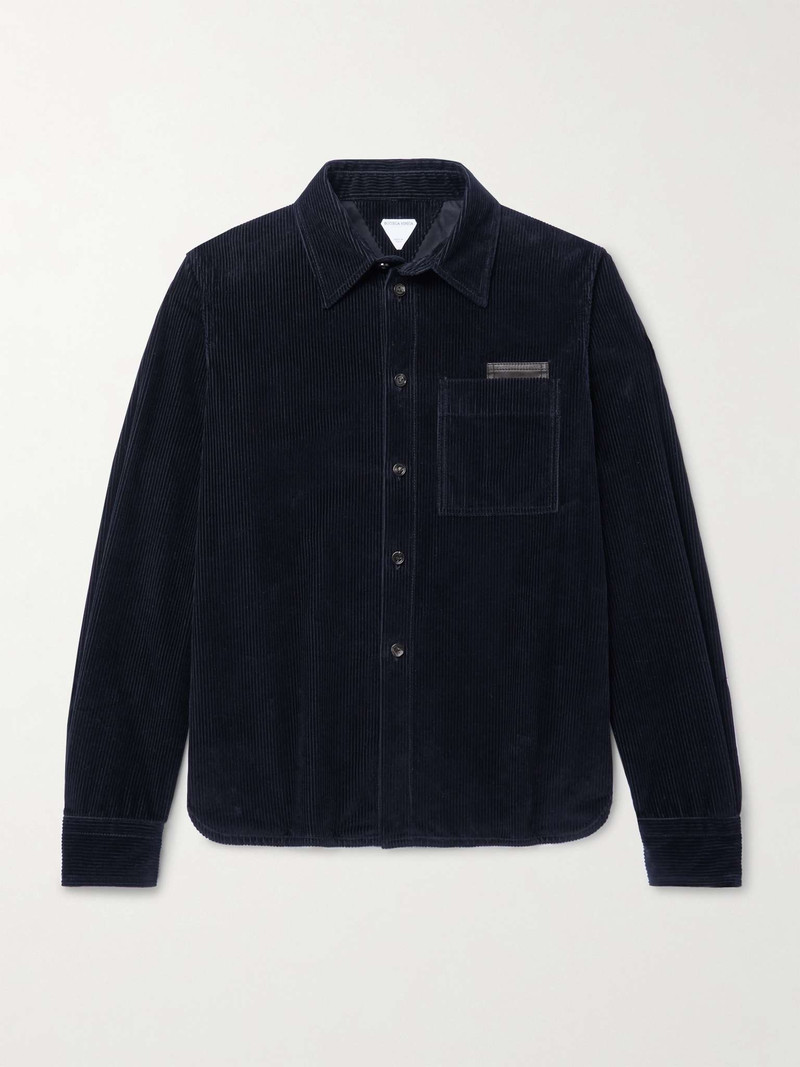 Leather-Trimmed Cotton-Corduroy Overshirt - 1