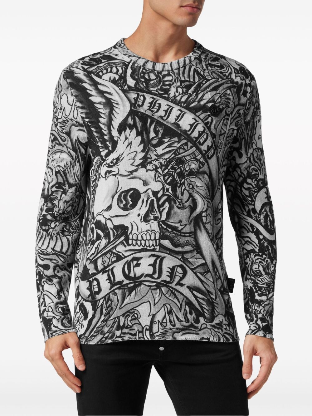 tattoo-print cashmere sweatshirt - 3
