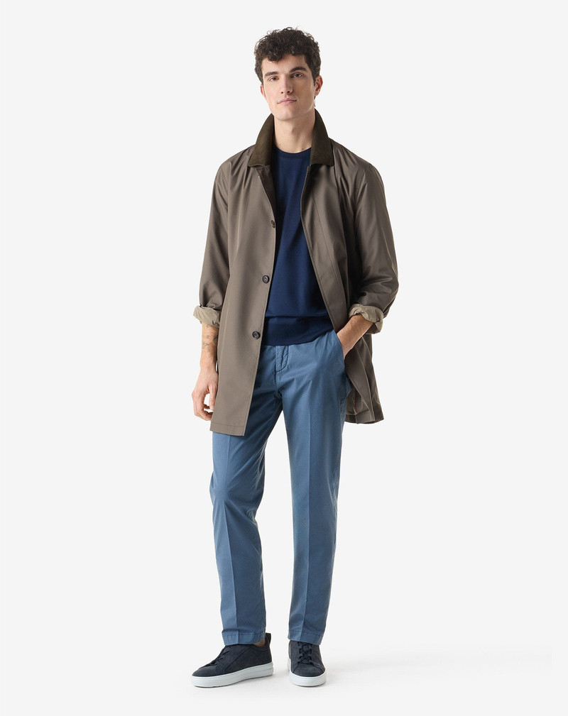 CORNELIANI Garment-dyed air force blue gabardine trousers outlook