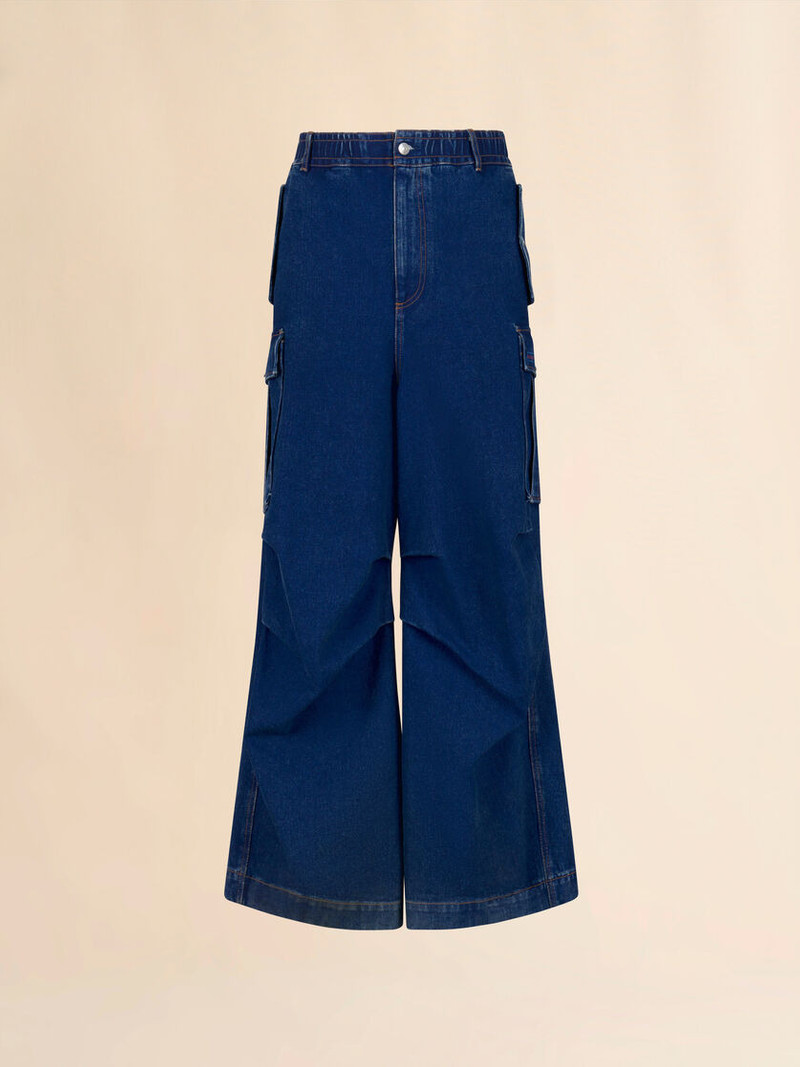 BLUE DENIM CARGO PANTS WITH TRUNKAROO LOGO 1