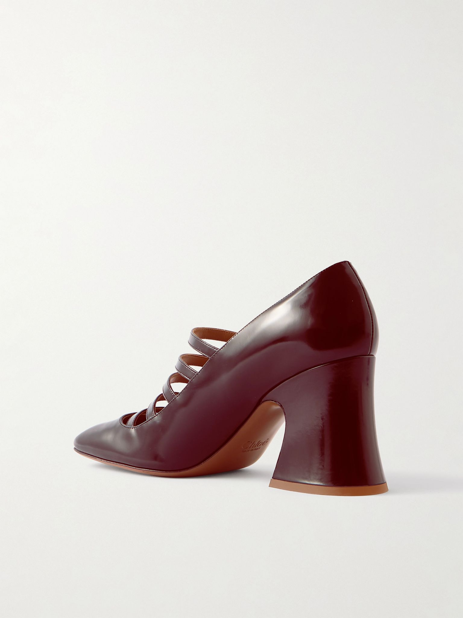 Janis buckled glossed-leather Mary Jane pumps Burgundy - 3