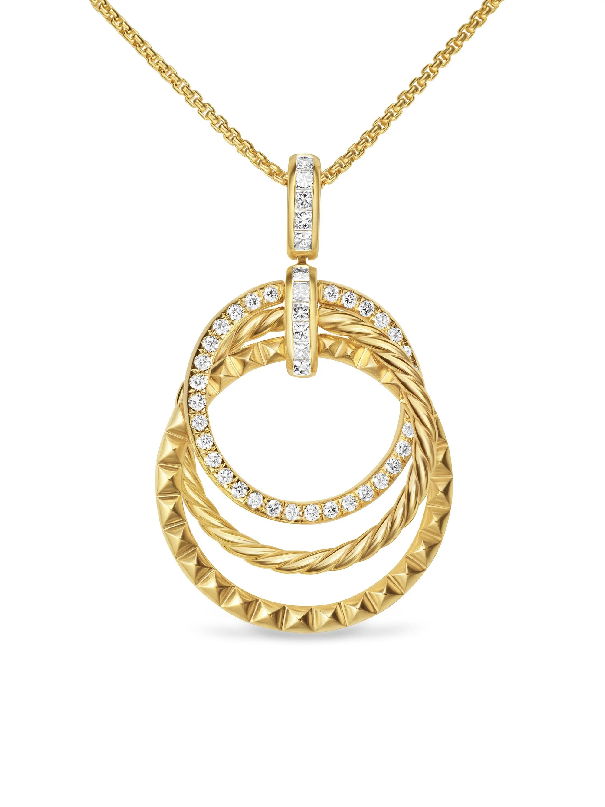 Women's Crossover Trio Pendant Necklace in 18K Yellow Gold with Diamonds, 24MM - Diamond - 1