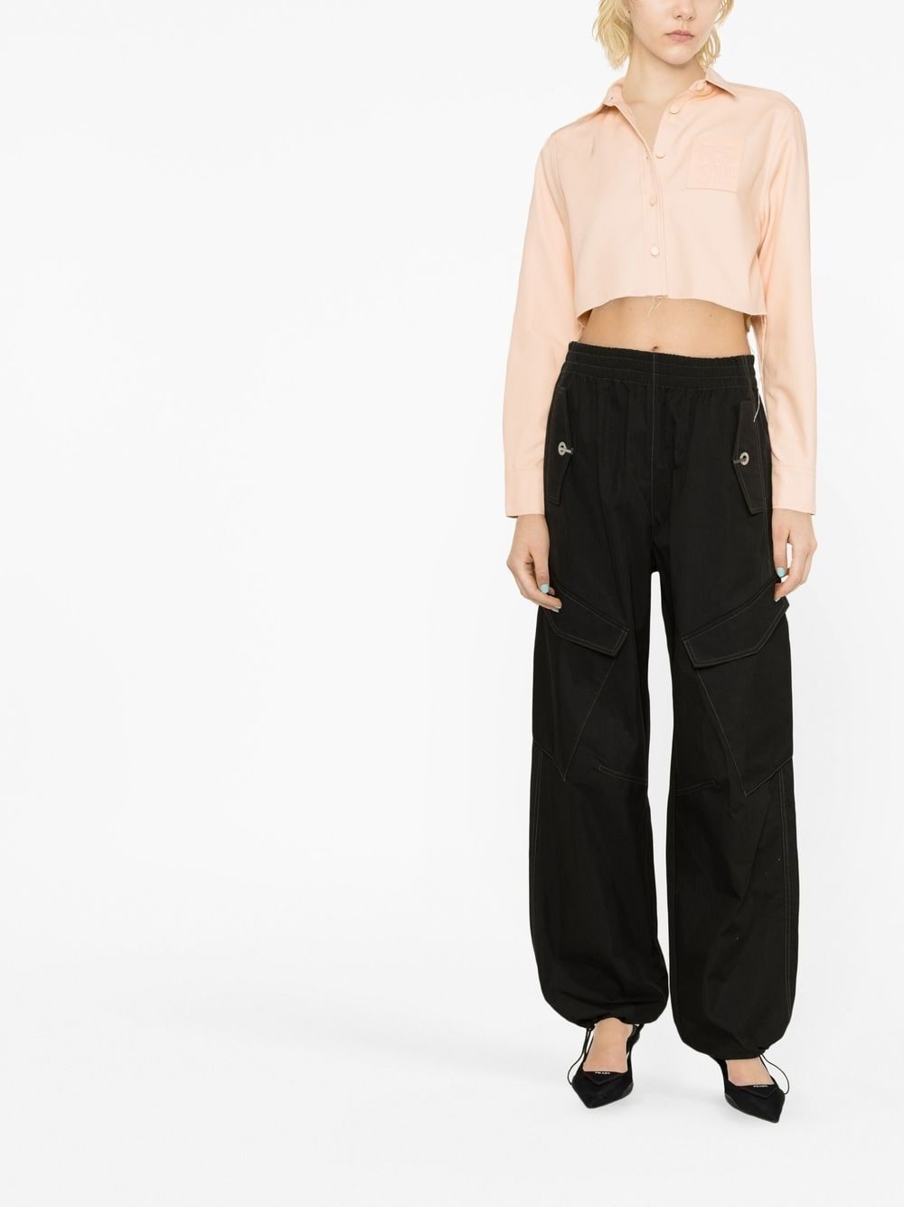 logo-patch cropped jacket - 2