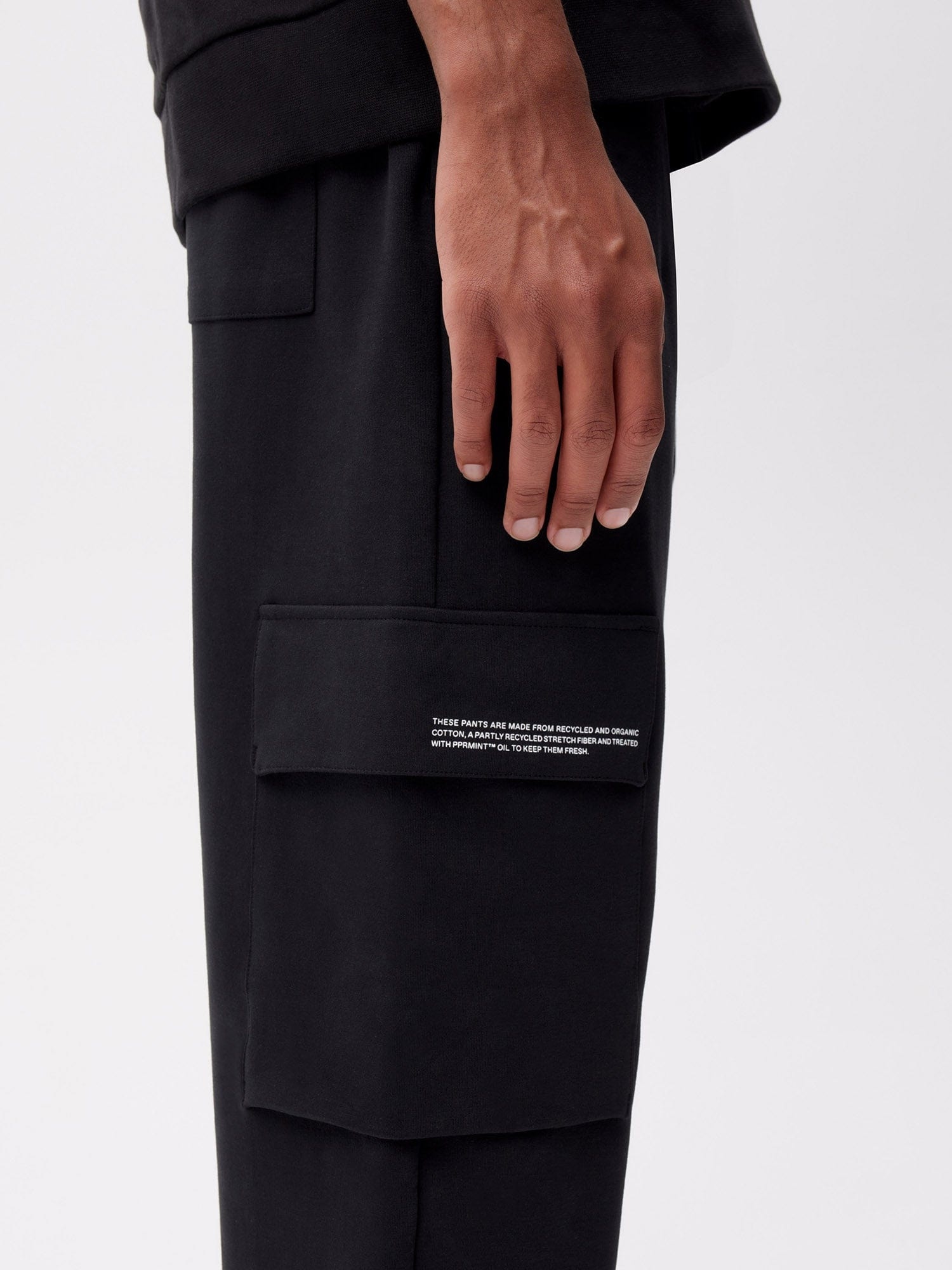 Mens Double Jersey Cargo Track Pants - Black - 3