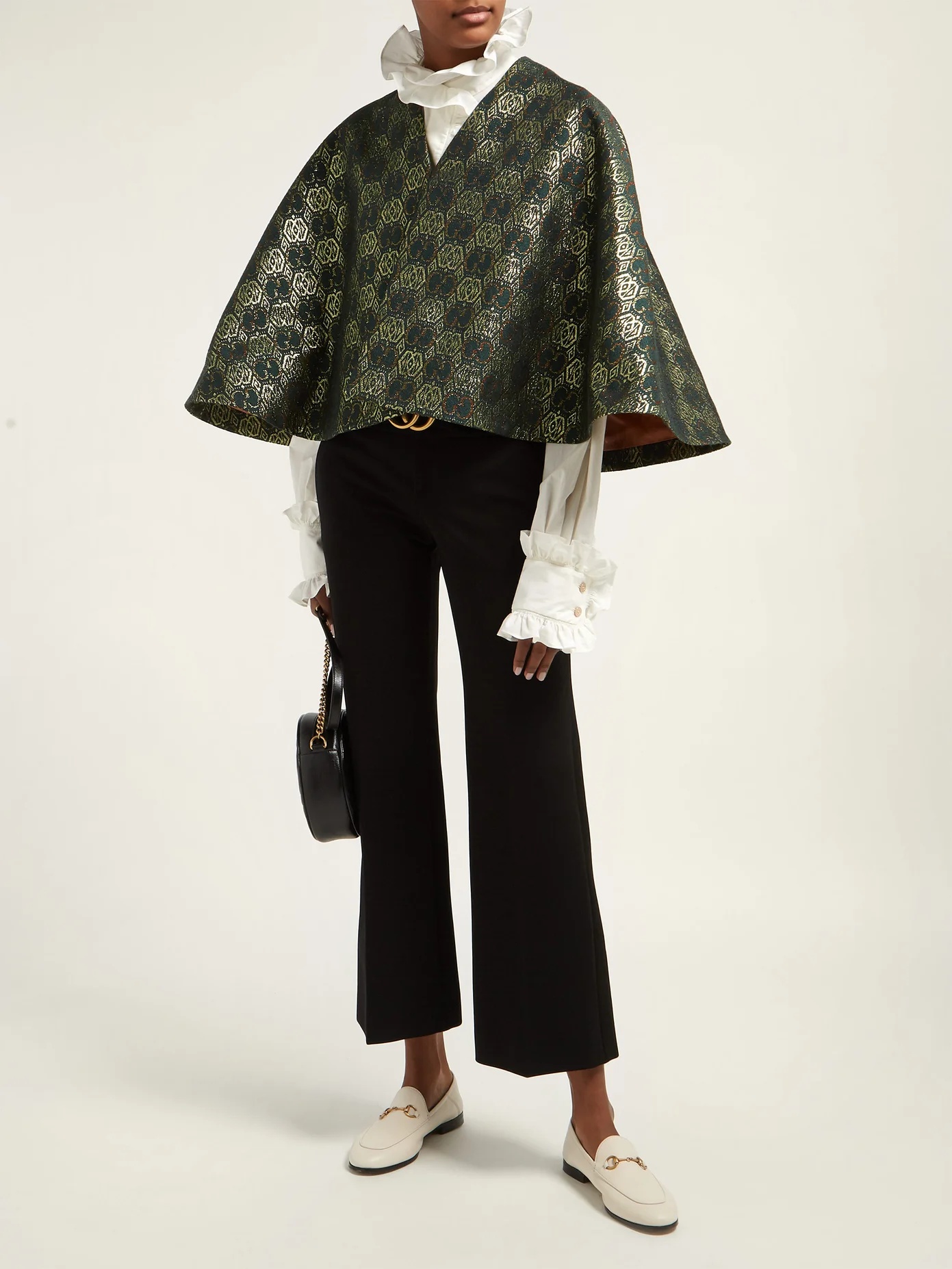 GG-logo metallic-brocade cape - 2